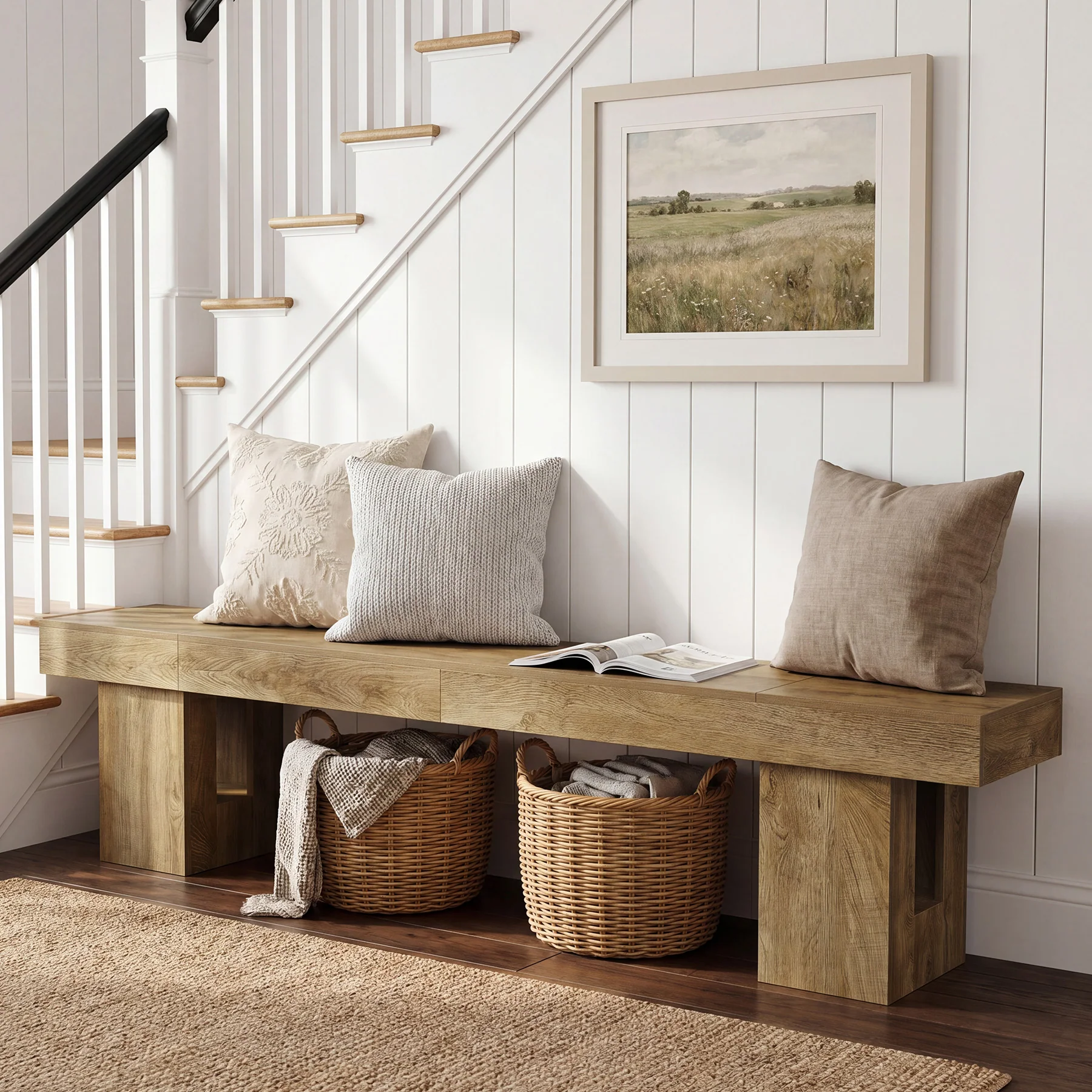 83" Entryway Bench, Extra-Long Shoe Bench with Sturdy Base for Hallway