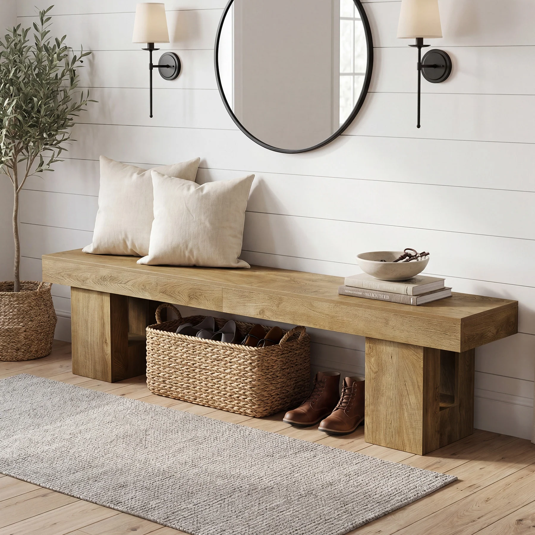 83" Entryway Bench, Extra-Long Shoe Bench with Sturdy Base for Hallway - Image 4