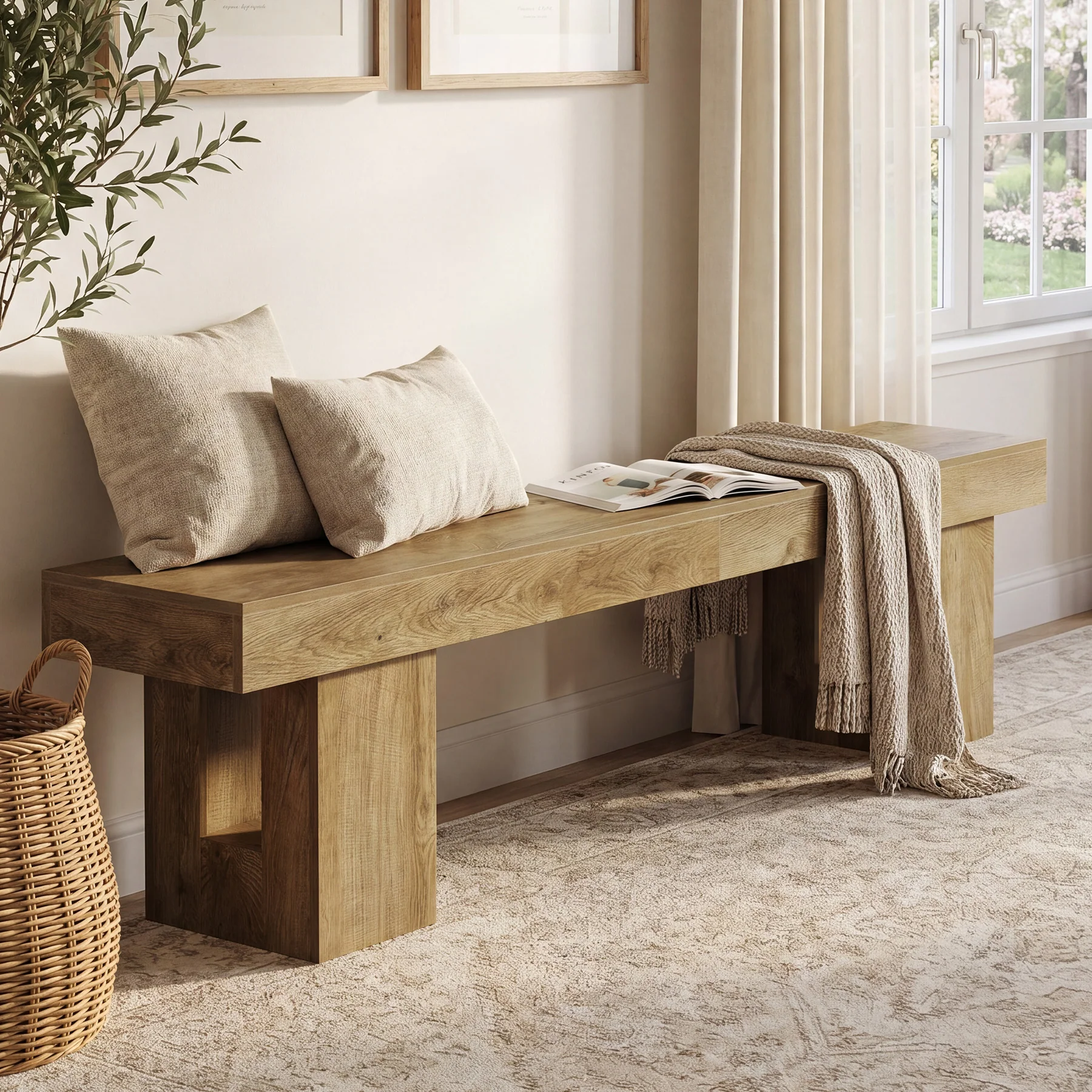 83" Entryway Bench, Extra-Long Shoe Bench with Sturdy Base for Hallway - Image 5