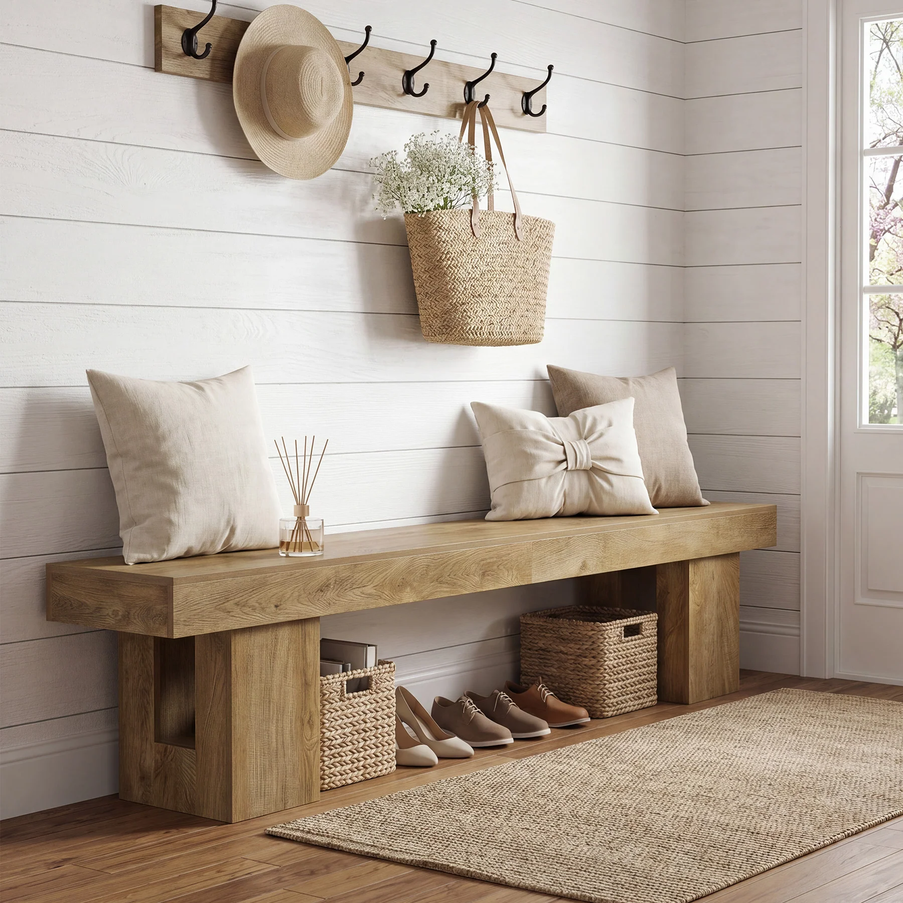 83" Entryway Bench, Extra-Long Shoe Bench with Sturdy Base for Hallway - Image 6
