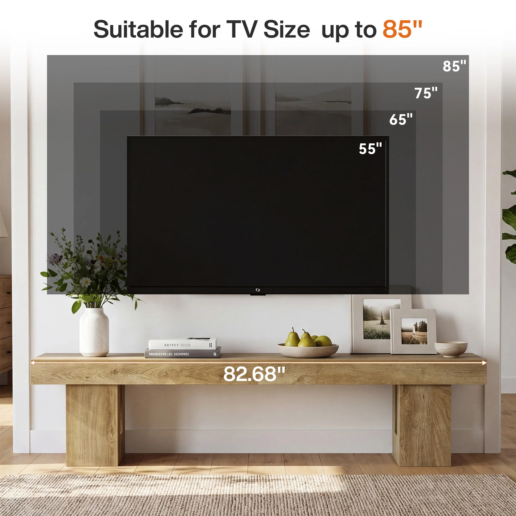 83" TV Stand for 65/75/85" TVs, Modern Rustic Entertainment Center for Living Room - Image 7