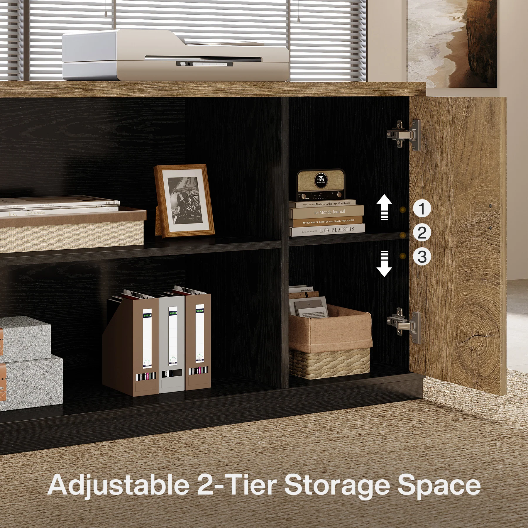 86.6" L-Shaped Executive Desk, Large Computer Desk with Drawers & 55" File Cabinet - Image 6