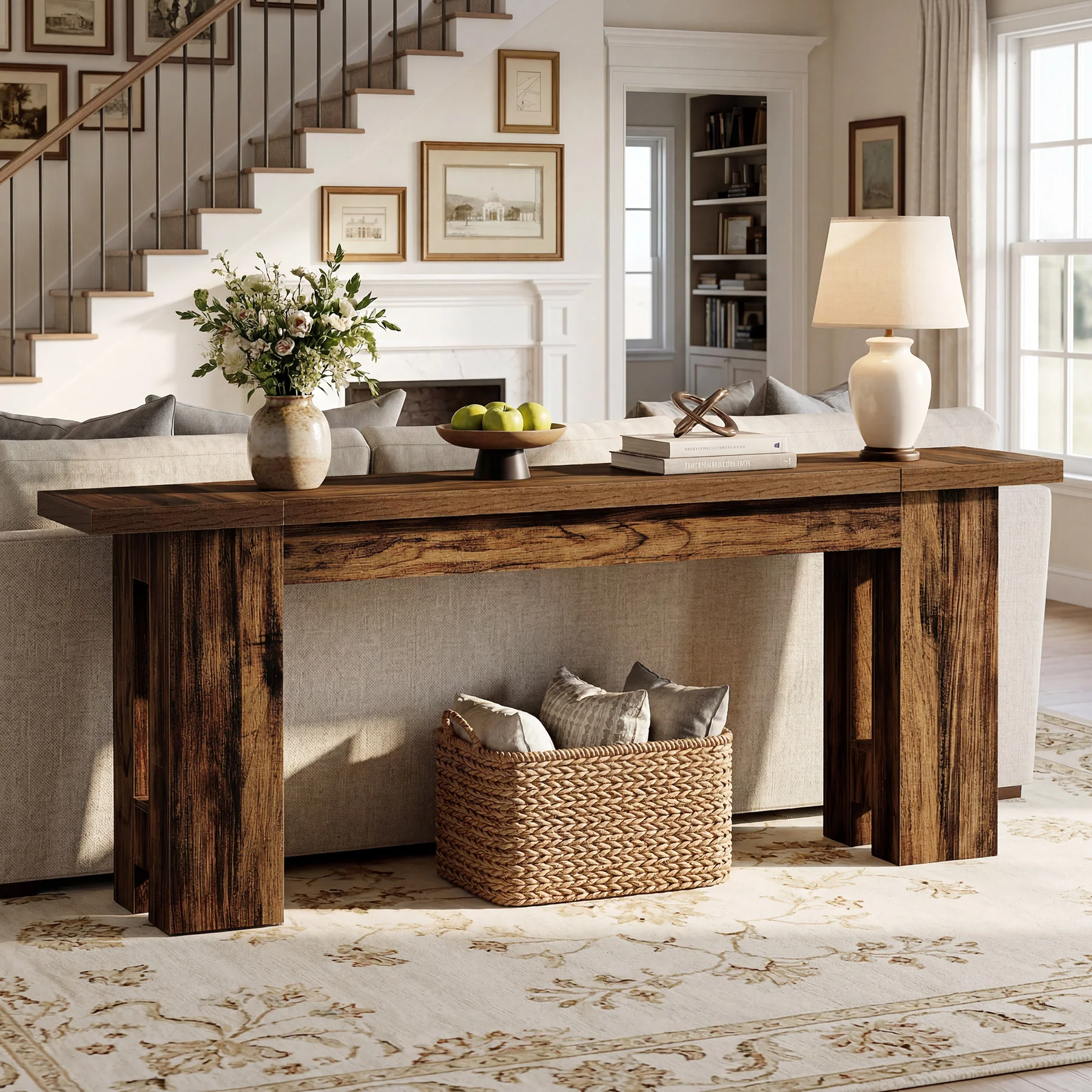 86.6" Long Console Table, Farmhouse Entryway Sofa Table Behind Couch for Hallway