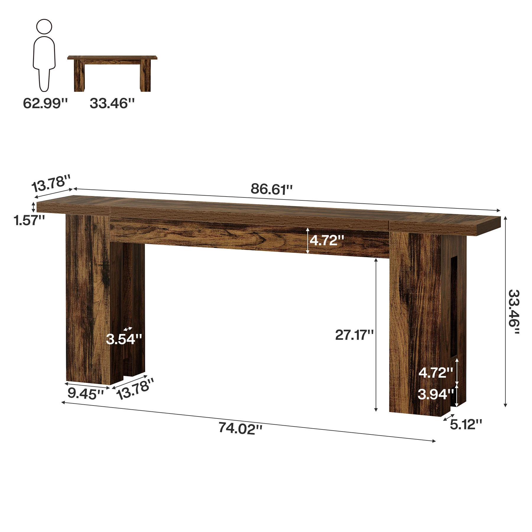 86.6" Long Console Table, Farmhouse Entryway Sofa Table Behind Couch for Hallway - Image 2