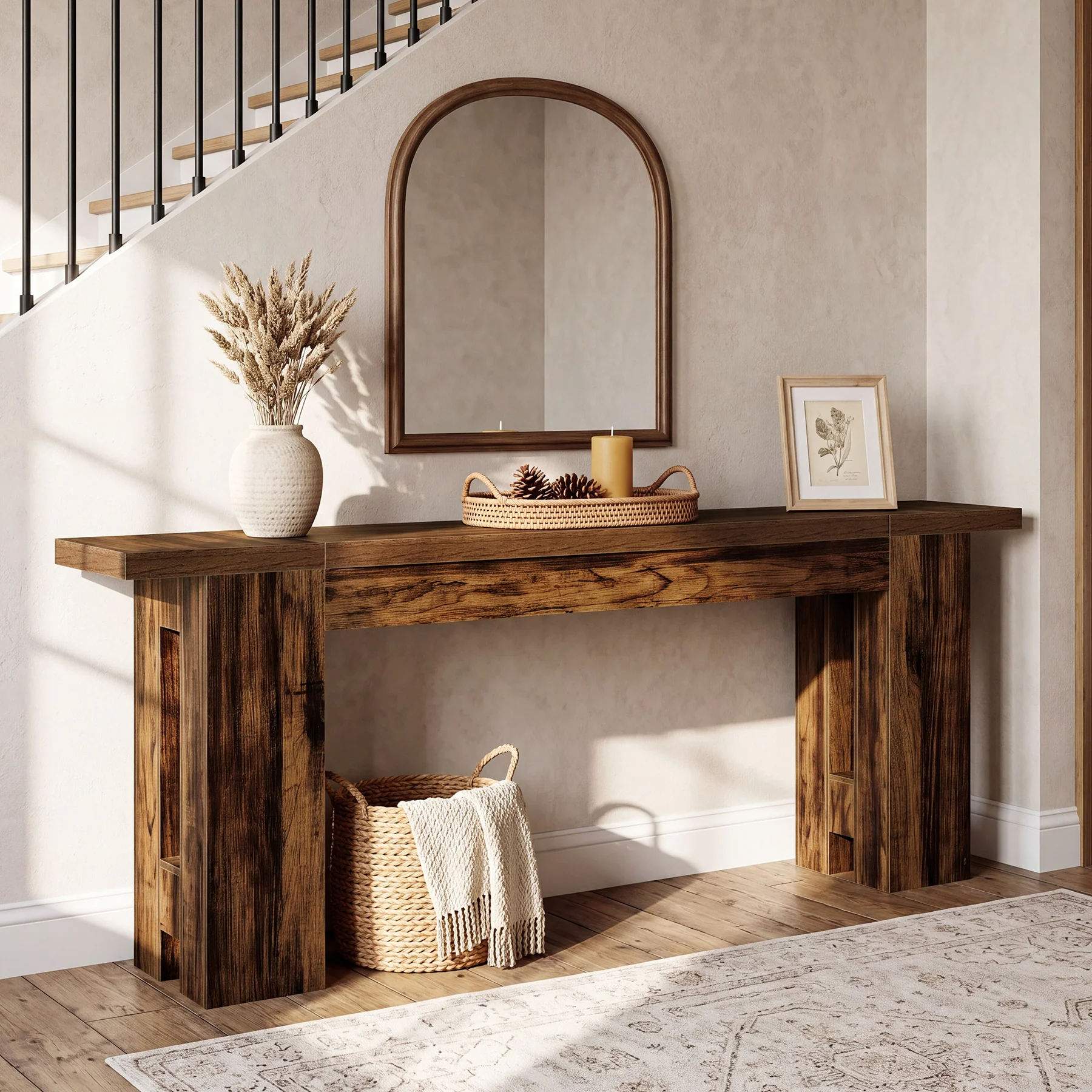 86.6" Long Console Table, Farmhouse Entryway Sofa Table Behind Couch for Hallway - Image 3