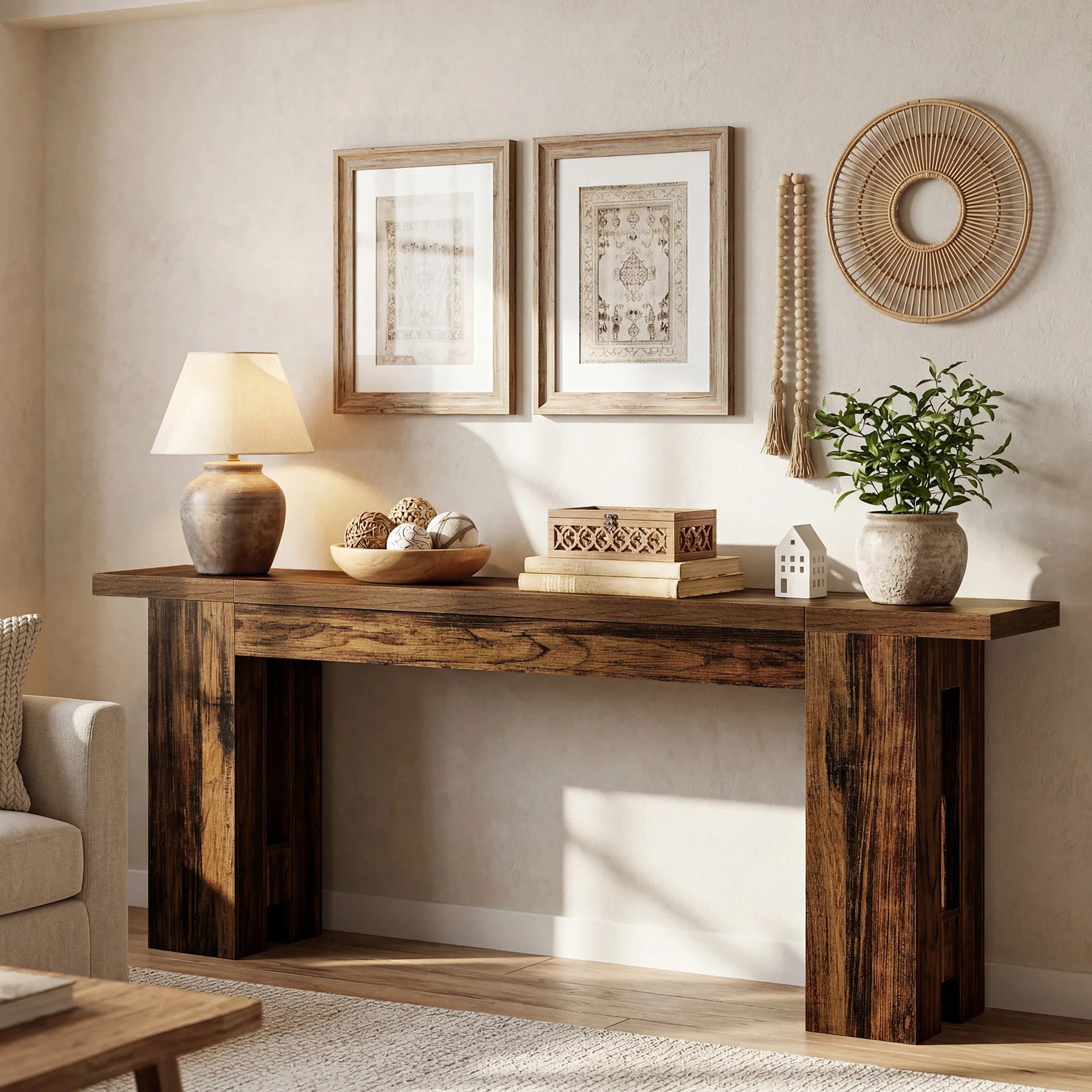 86.6" Long Console Table, Farmhouse Entryway Sofa Table Behind Couch for Hallway - Image 4