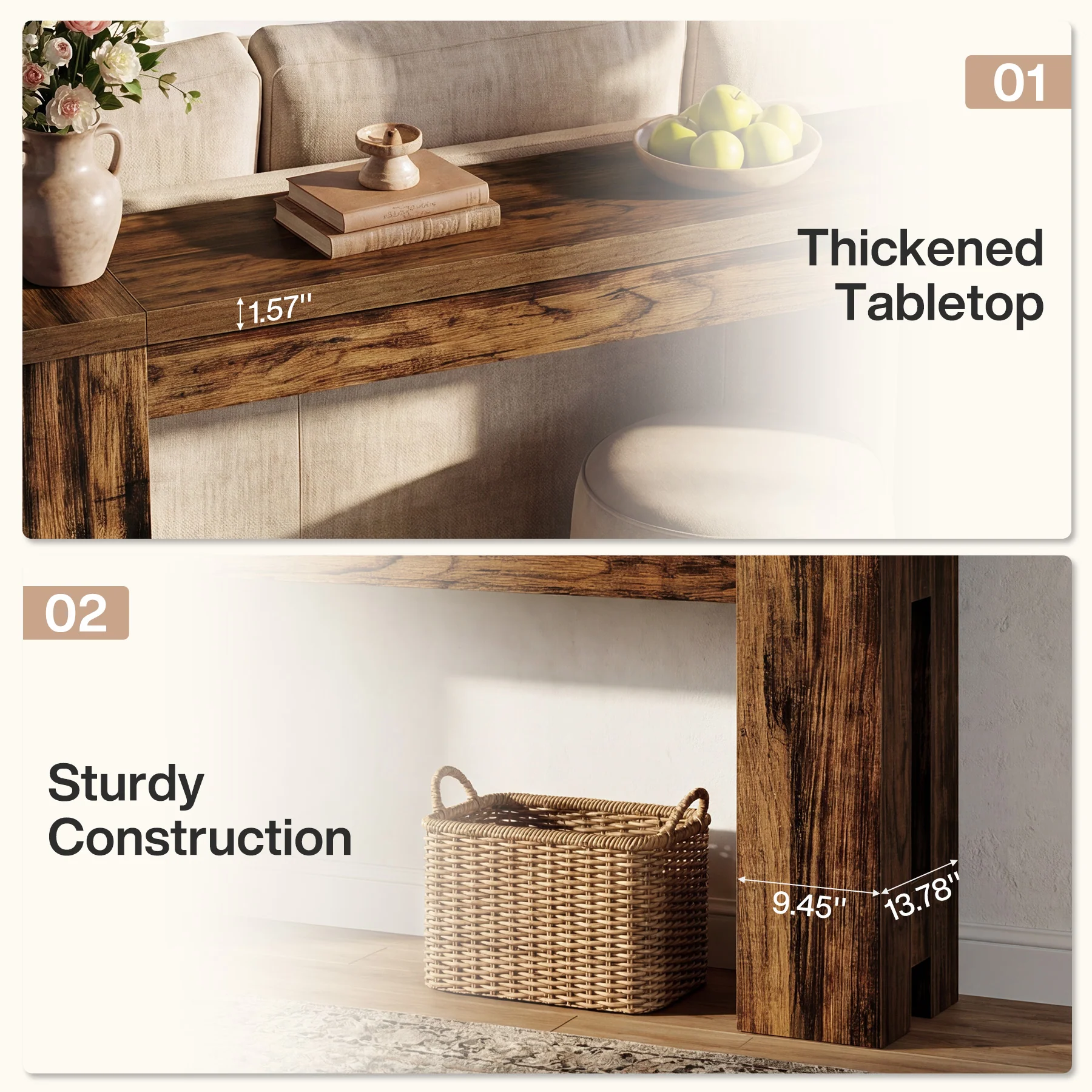 86.6" Long Console Table, Farmhouse Entryway Sofa Table Behind Couch for Hallway - Image 7