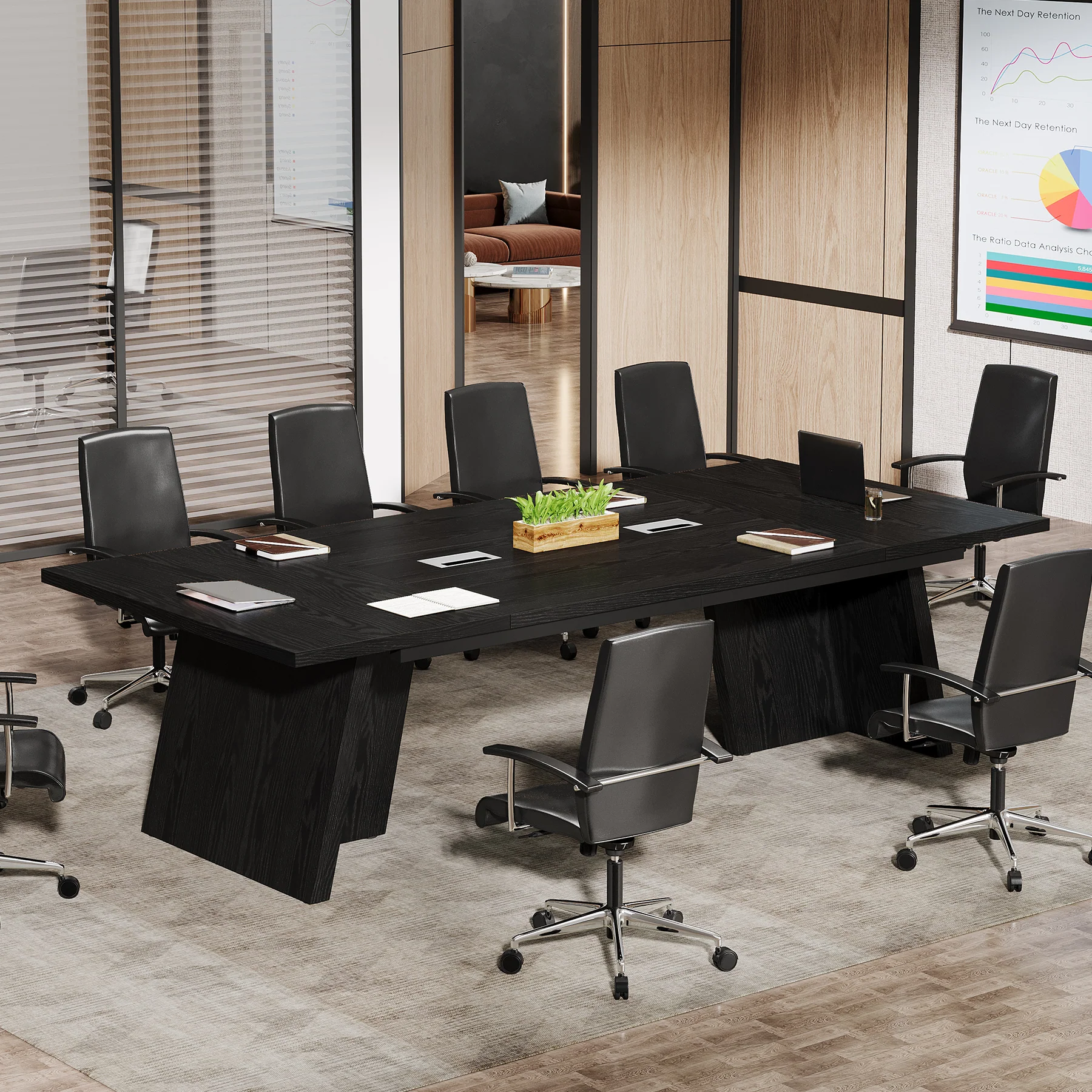 Conference Room Table, 8ft Office Meeting Desk with Cable Management - Image 10