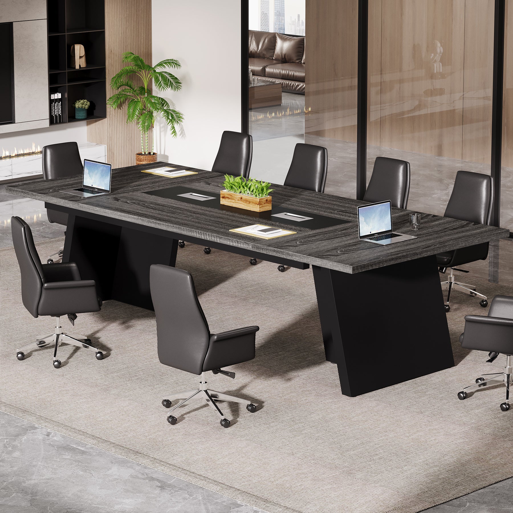 Conference Room Table, 8ft Office Meeting Desk with Cable Management - Image 13