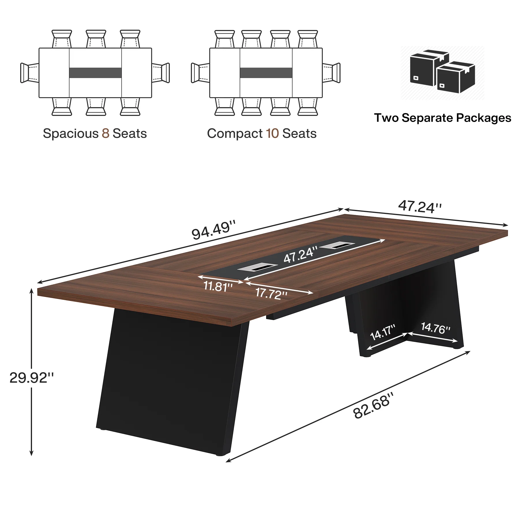 Conference Room Table, 8ft Office Meeting Desk with Cable Management - Image 2