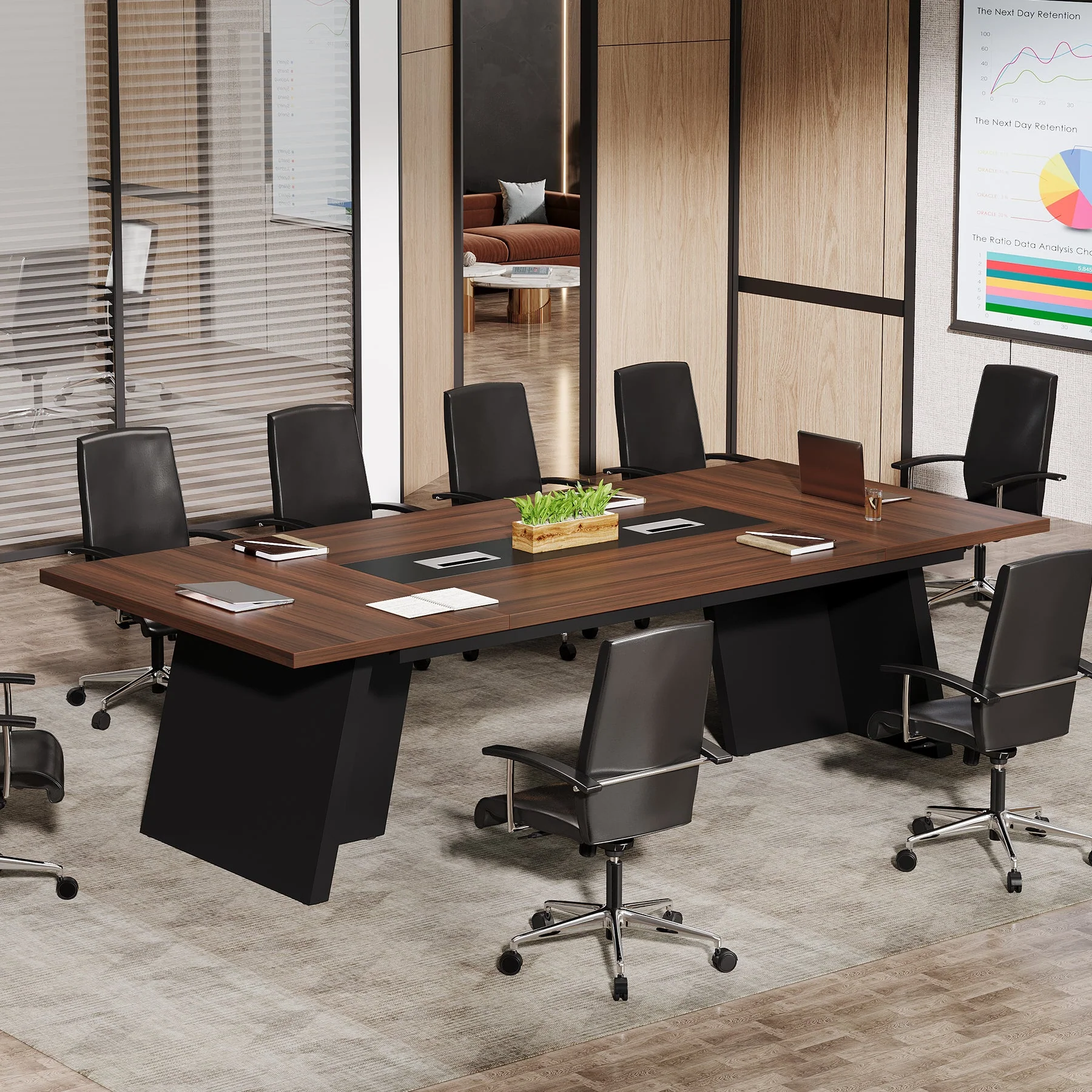 Conference Room Table, 8ft Office Meeting Desk with Cable Management - Image 3