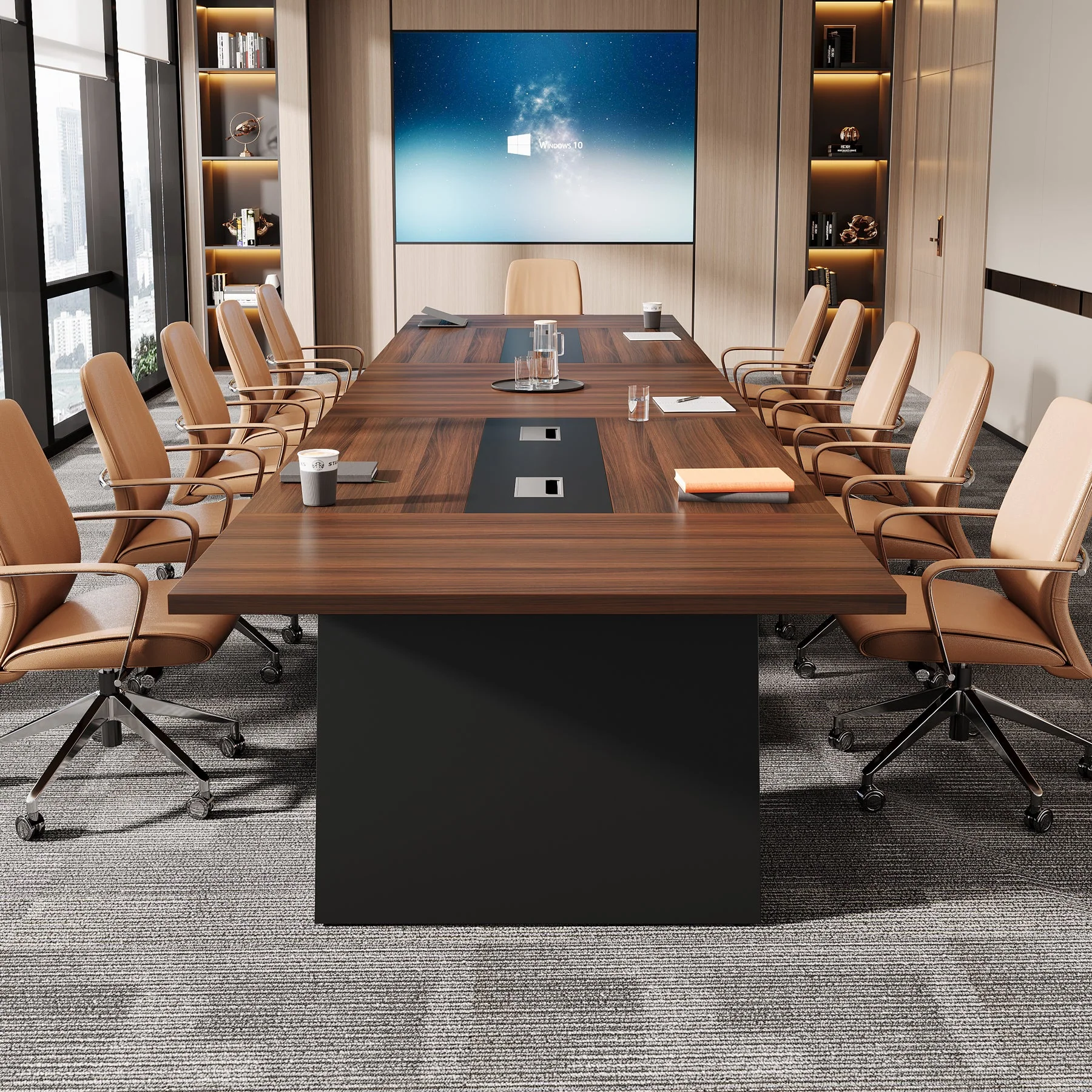 Conference Room Table, 8ft Office Meeting Desk with Cable Management - Image 5