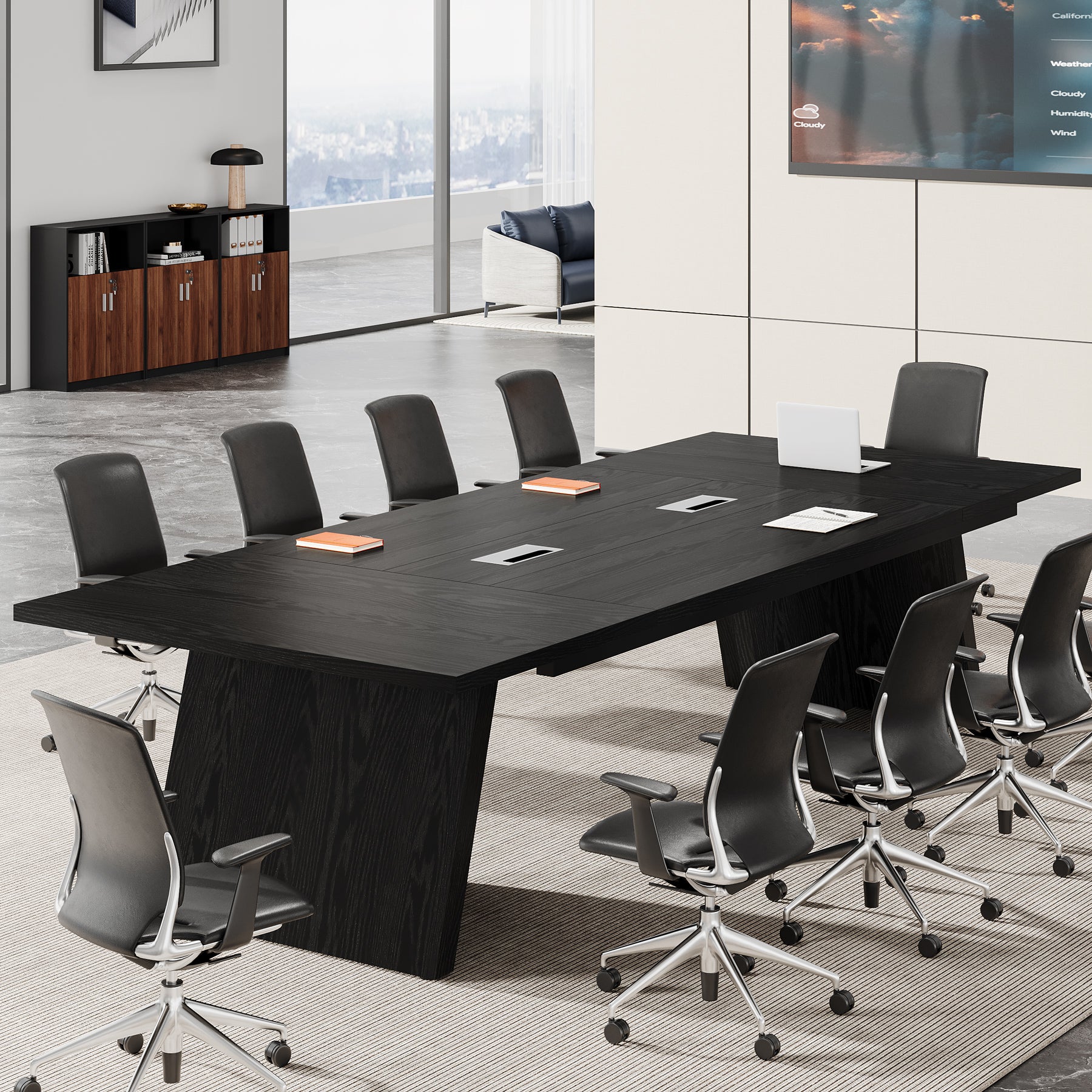 Conference Room Table, 8ft Office Meeting Desk with Cable Management - Image 8