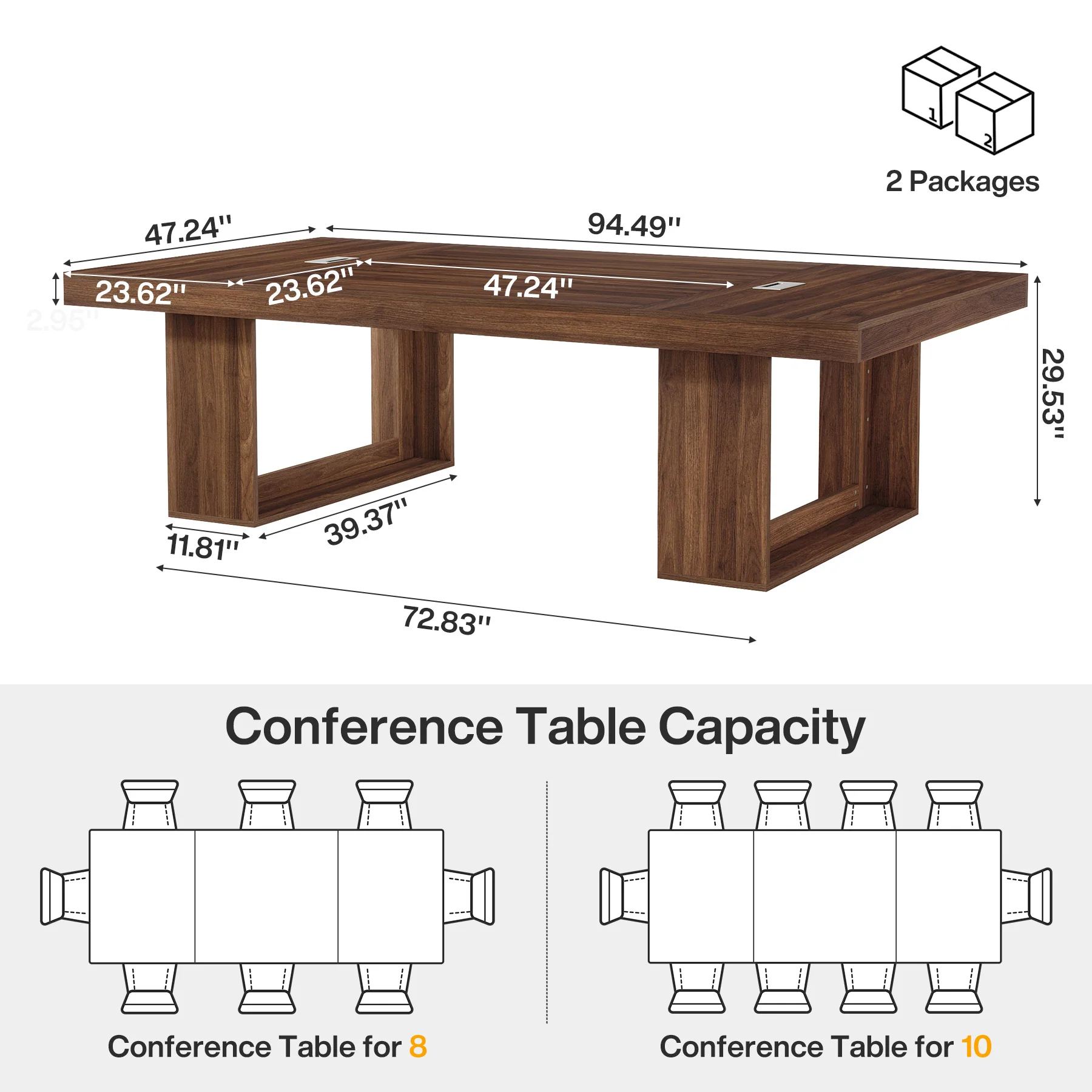 8FT Conference Table, 94.5" Meeting Table with 2 Cable Grommet for 8-10 - Image 2