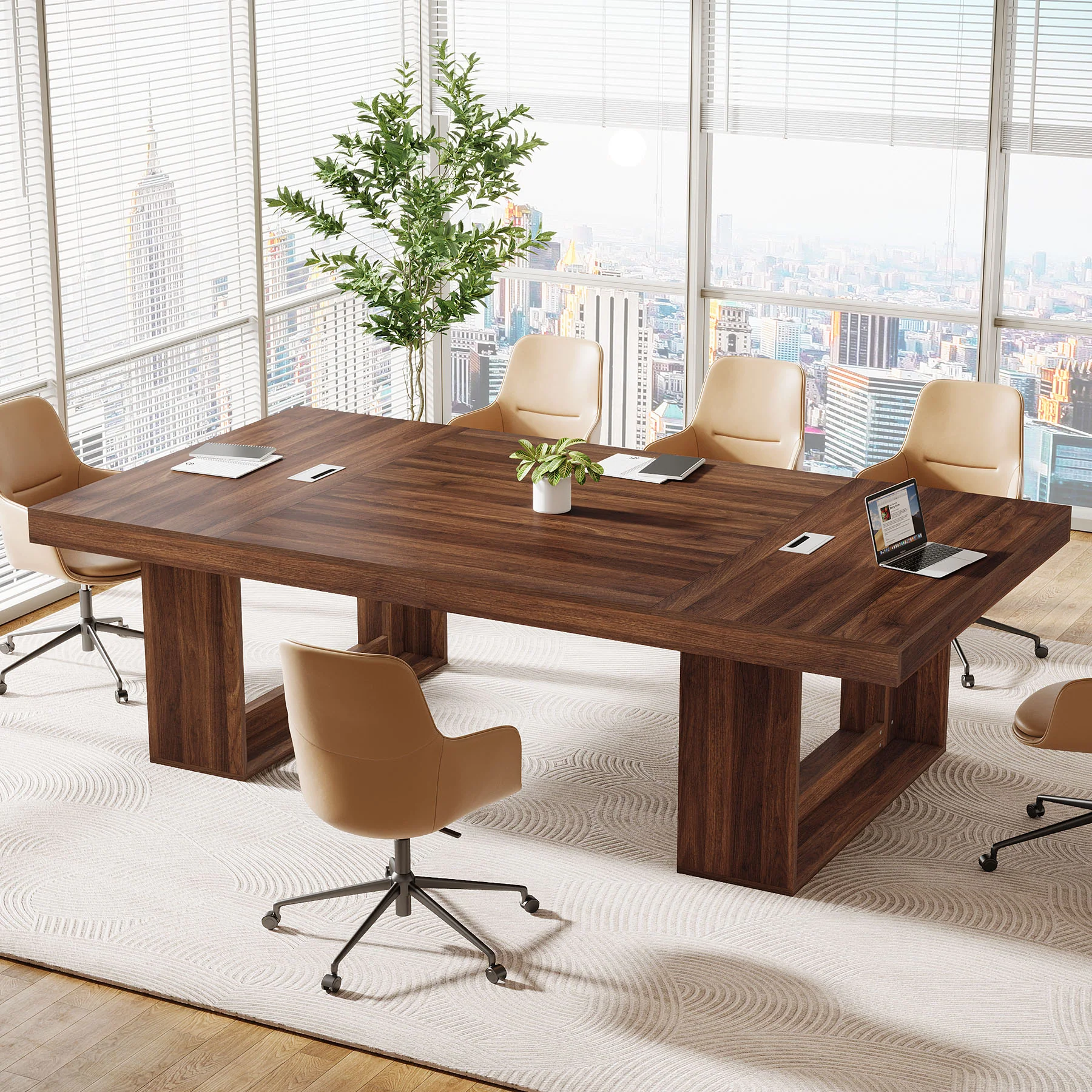 8FT Conference Table, 94.5" Meeting Table with 2 Cable Grommet for 8-10 - Image 4