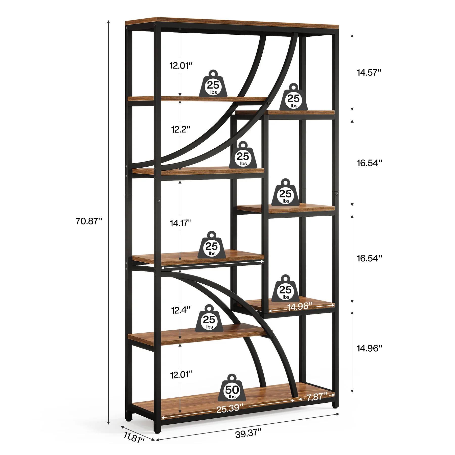 9-Tier Bookcase, 70.87" Industrial Etagere Bookshelf with Open Shelf - Image 2