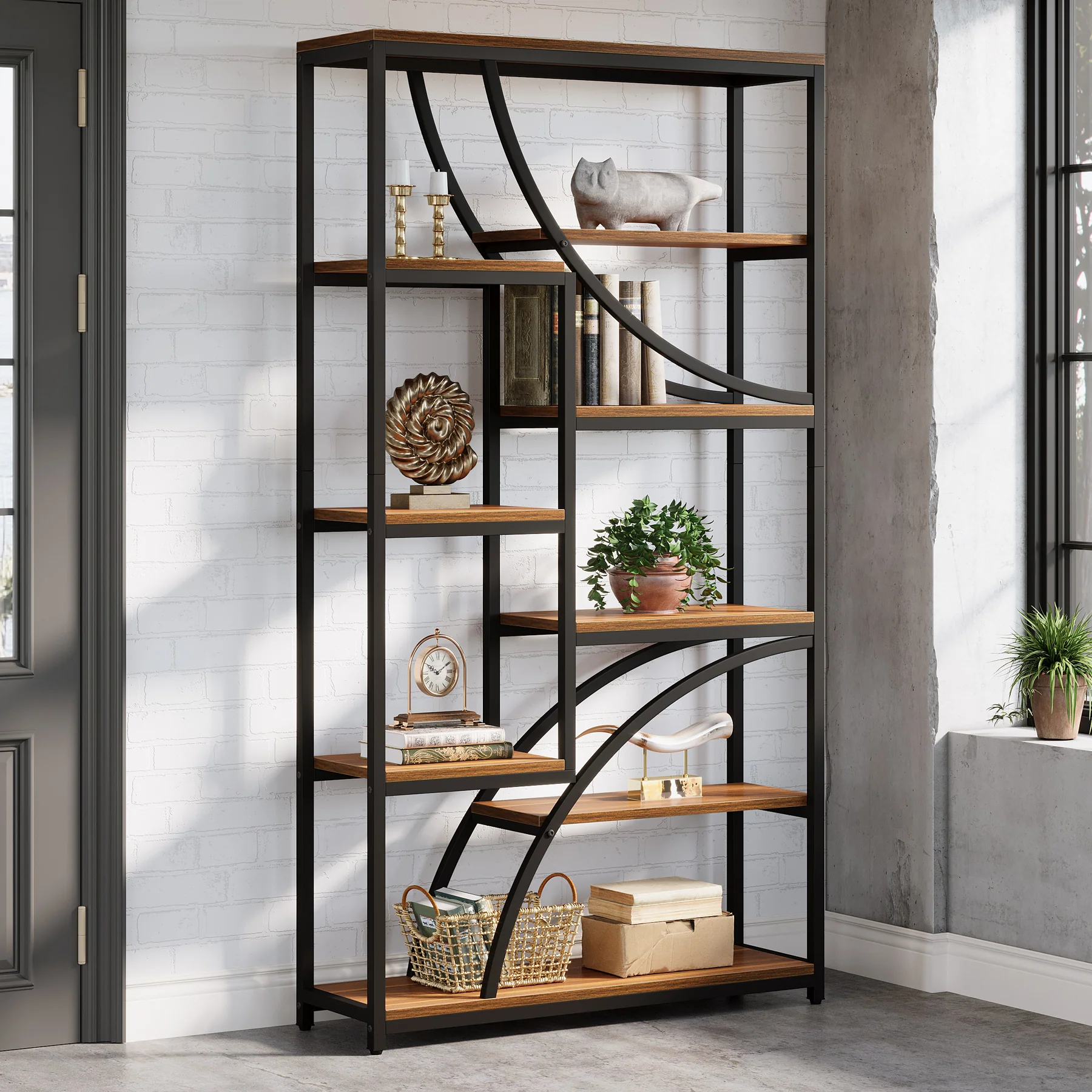 9-Tier Bookcase, 70.87" Industrial Etagere Bookshelf with Open Shelf - Image 3