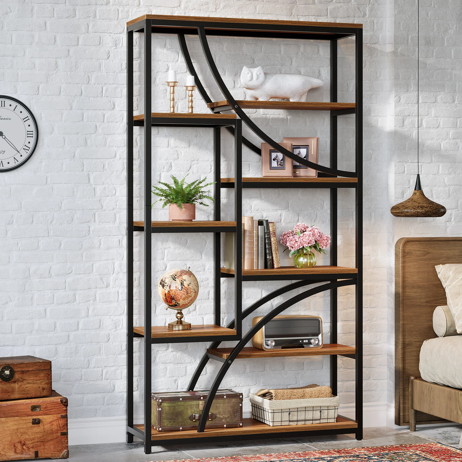 9-Tier Bookcase, 70.87" Industrial Etagere Bookshelf with Open Shelf - Image 4
