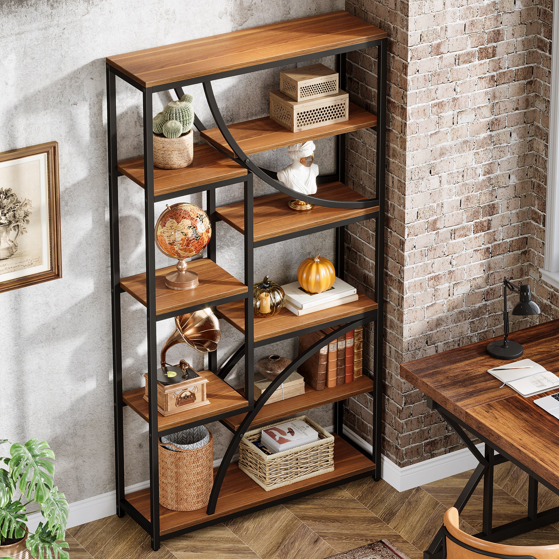 9-Tier Bookcase, 70.87" Industrial Etagere Bookshelf with Open Shelf - Image 5