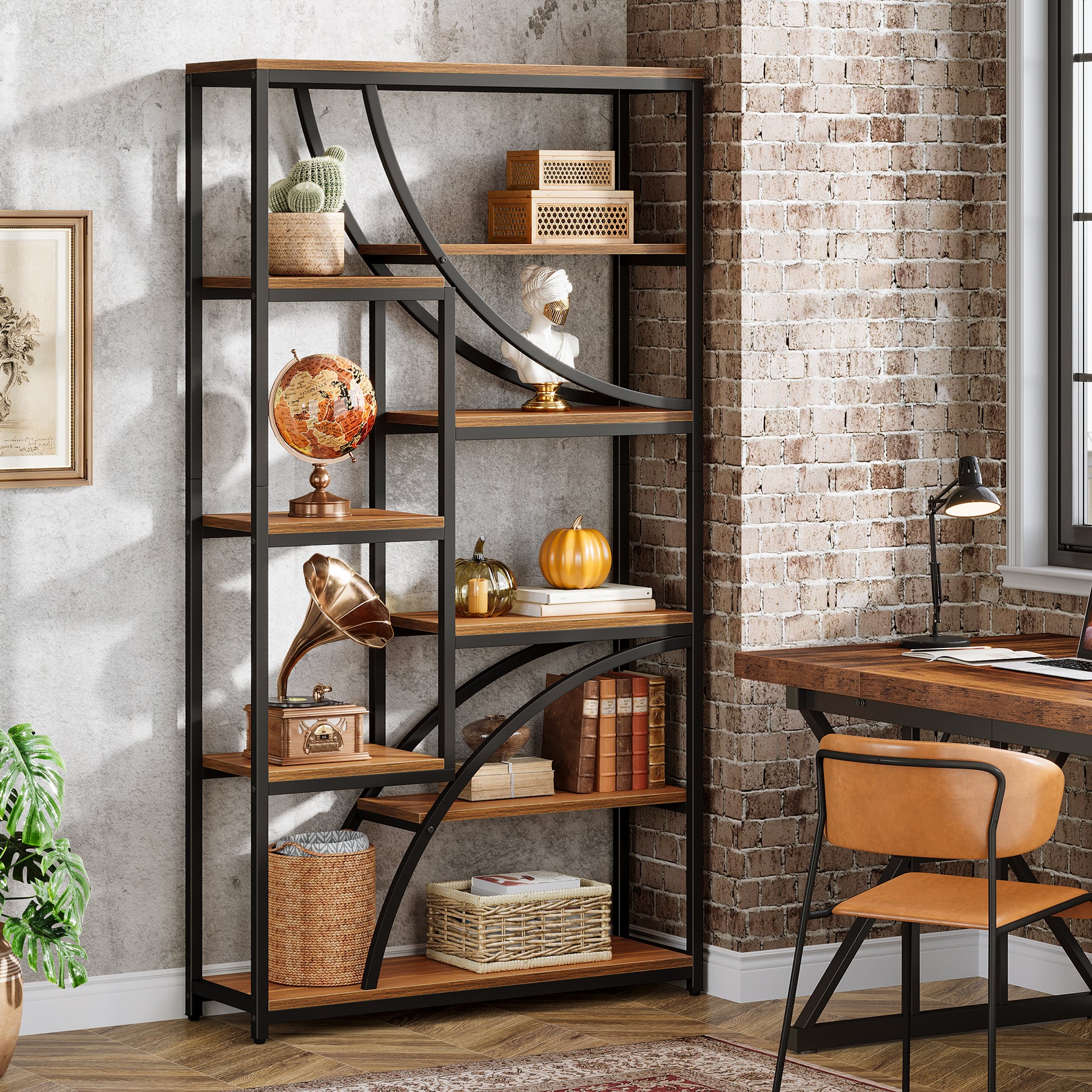 9-Tier Bookcase, 70.87" Industrial Etagere Bookshelf with Open Shelf - Image 6