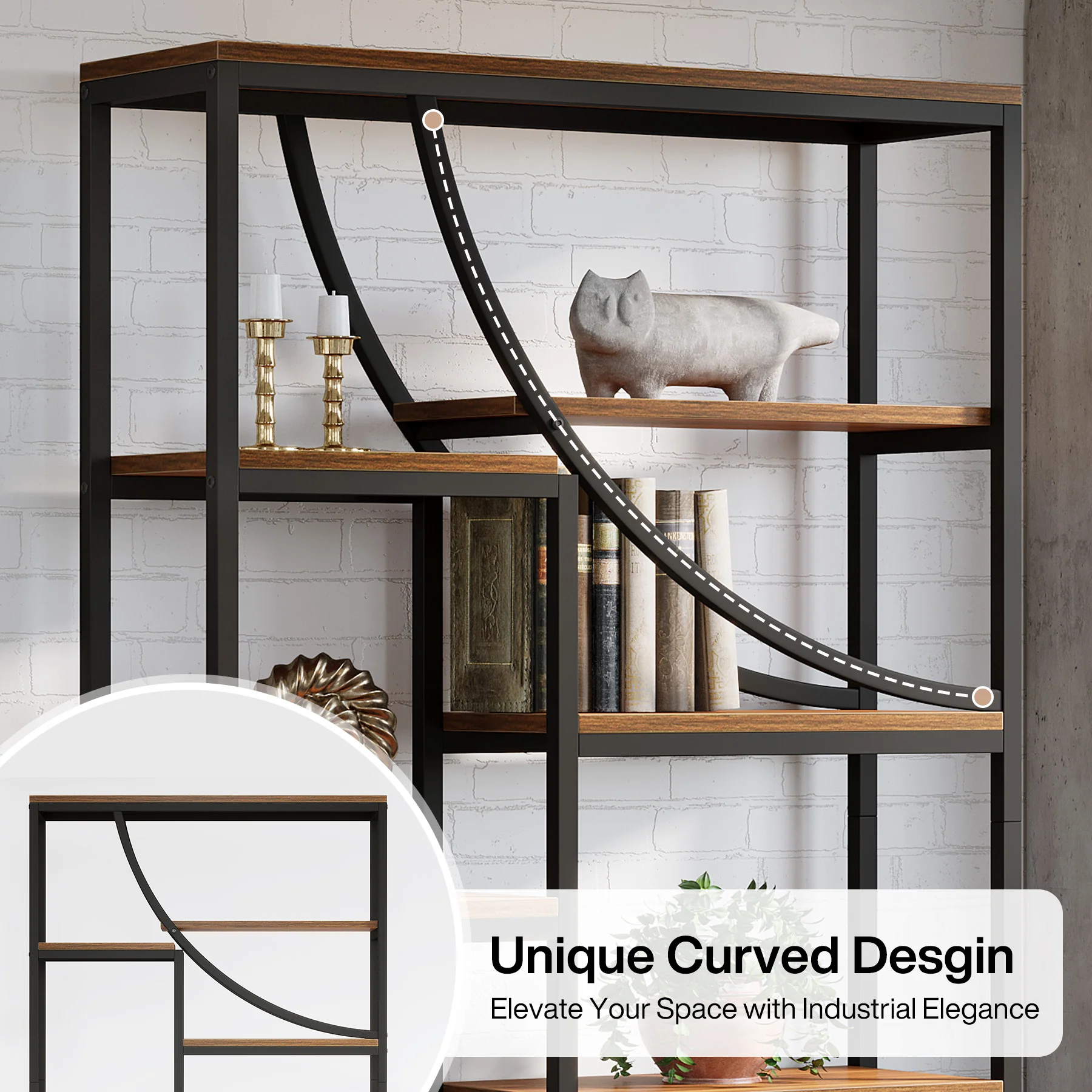 9-Tier Bookcase, 70.87" Industrial Etagere Bookshelf with Open Shelf - Image 8