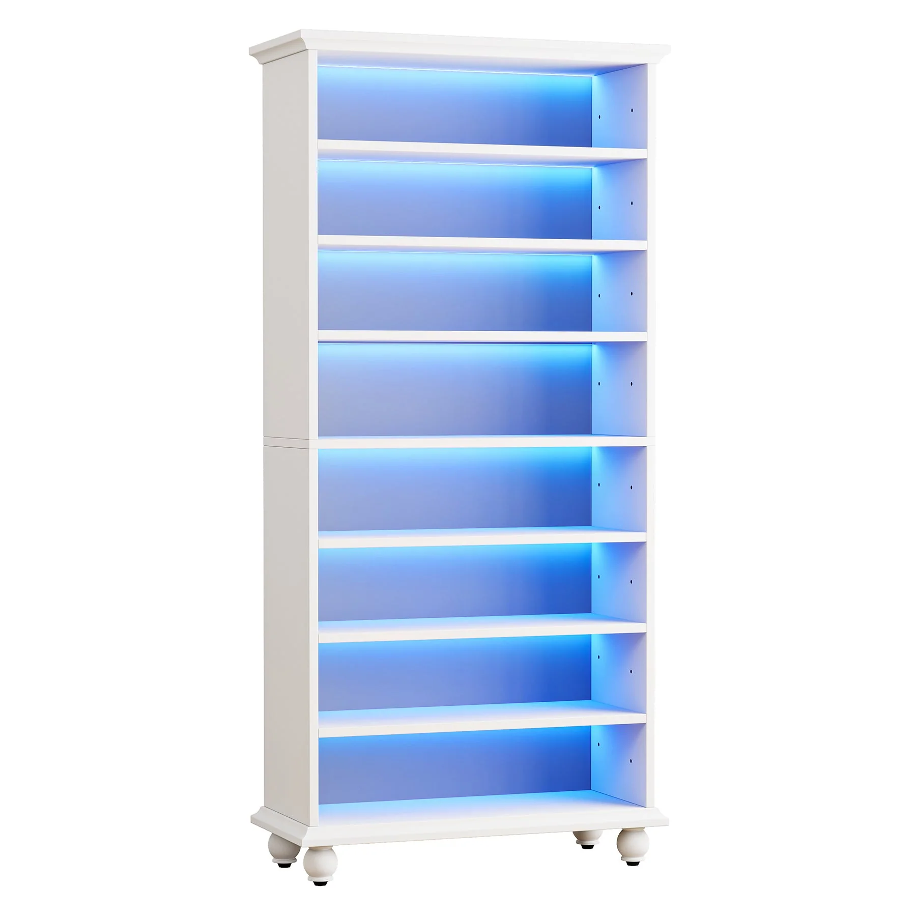 9-Tier Bookcase Wood Bookshelf with LED Lighting & Solid Wood Legs - Image 10