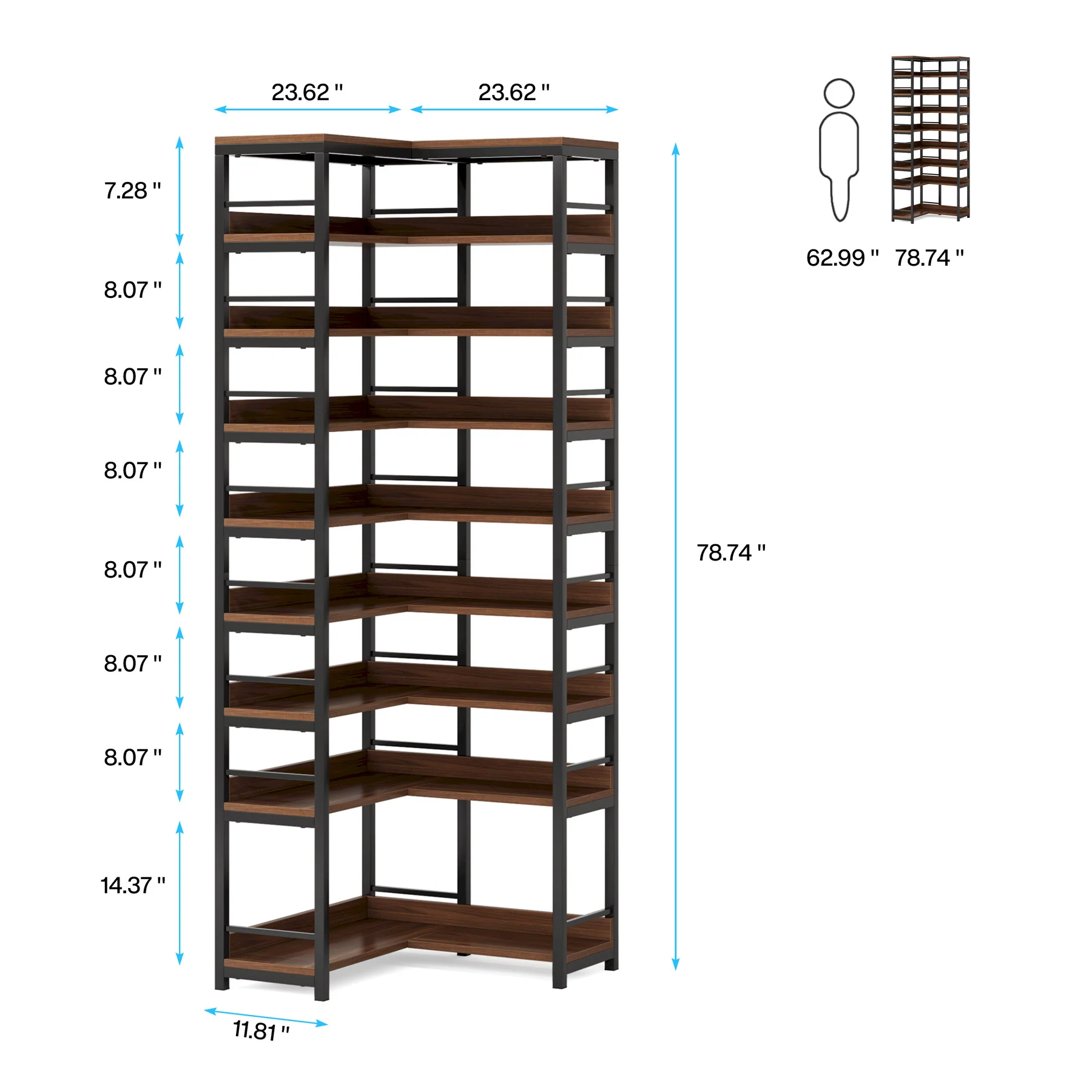 9-Tier Corner Shoe Rack, Freestanding Shoe Storage Shelf - Image 2