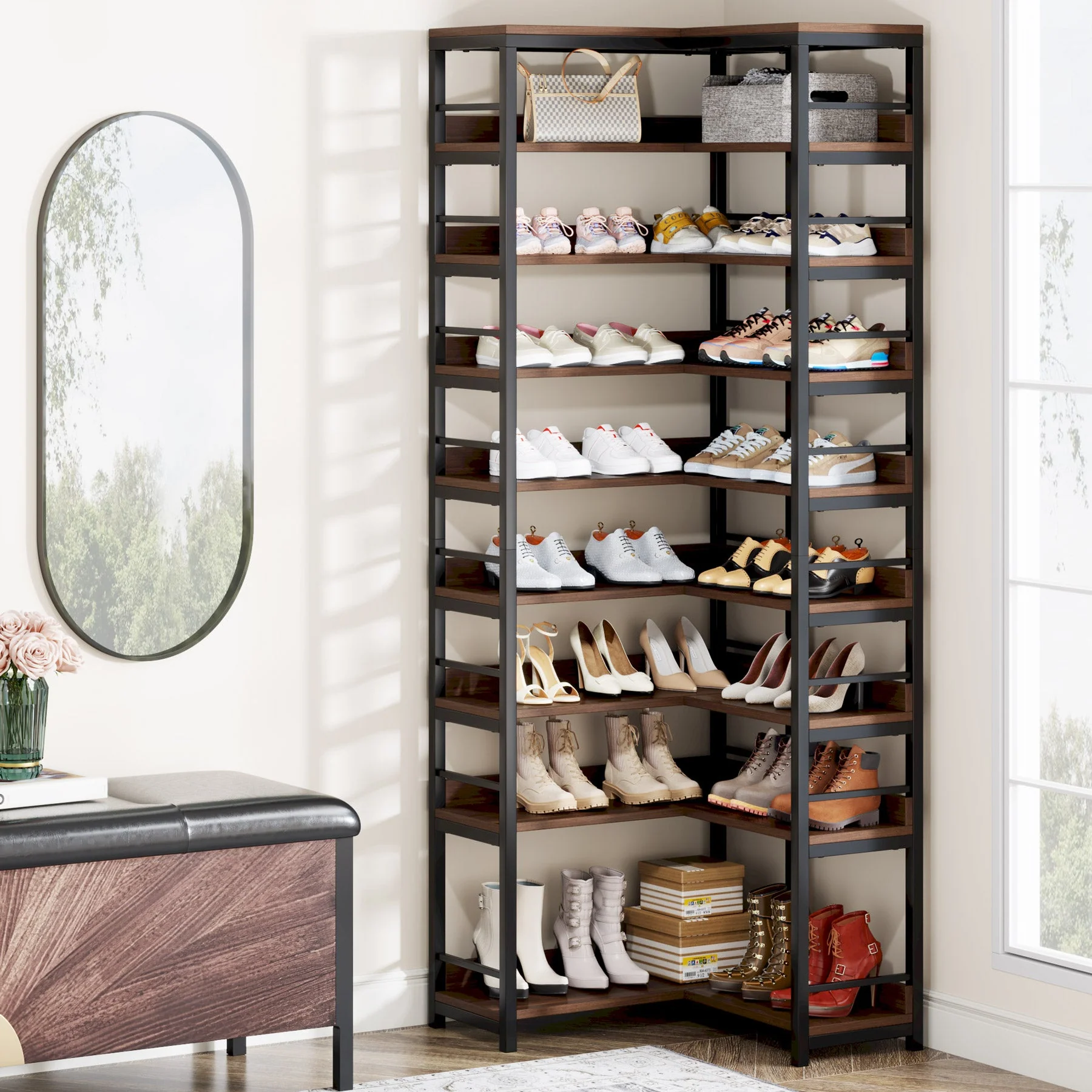 9-Tier Corner Shoe Rack, Freestanding Shoe Storage Shelf - Image 3