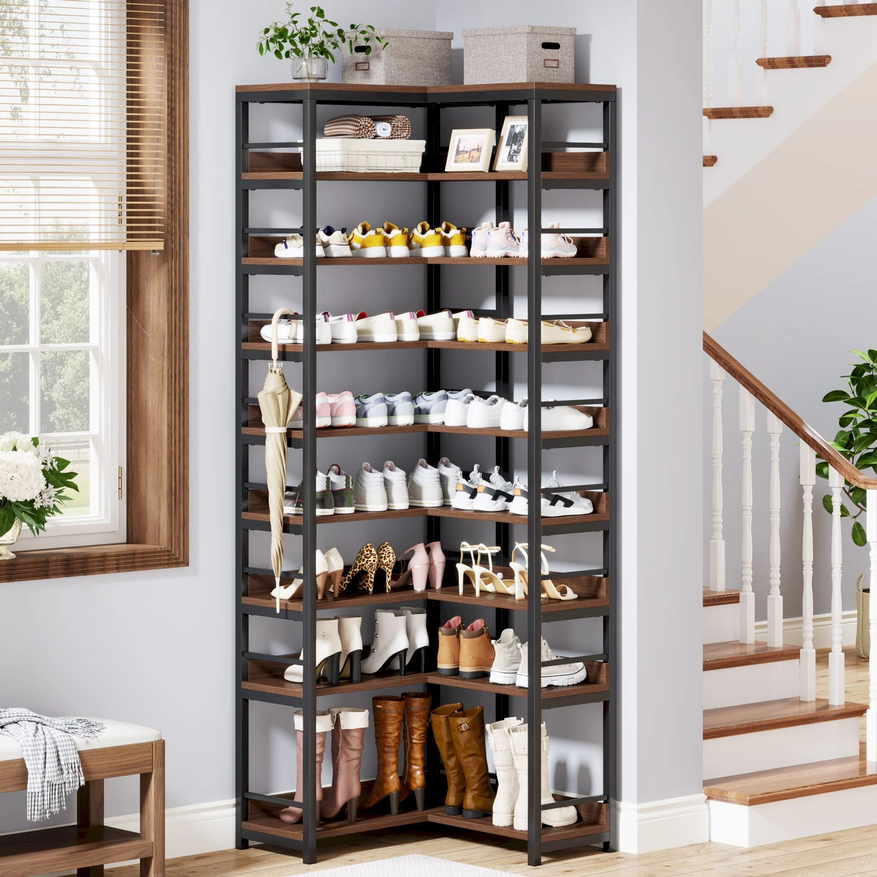9-Tier Corner Shoe Rack, Freestanding Shoe Storage Shelf - Image 4