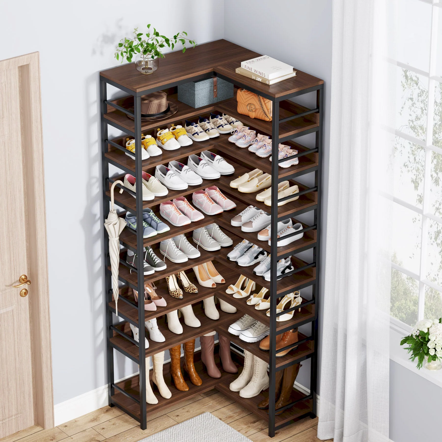 9-Tier Corner Shoe Rack, Freestanding Shoe Storage Shelf - Image 5