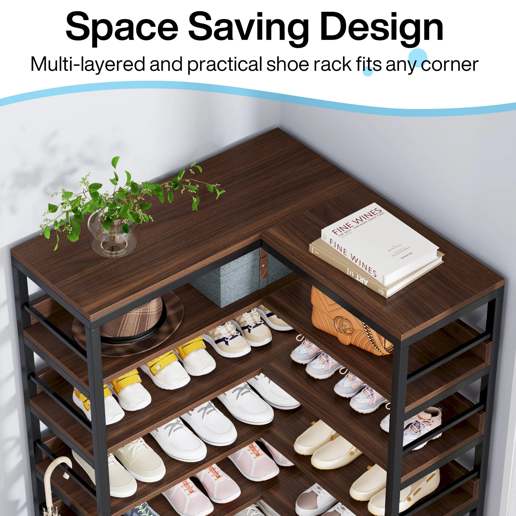 9-Tier Corner Shoe Rack, Freestanding Shoe Storage Shelf - Image 6
