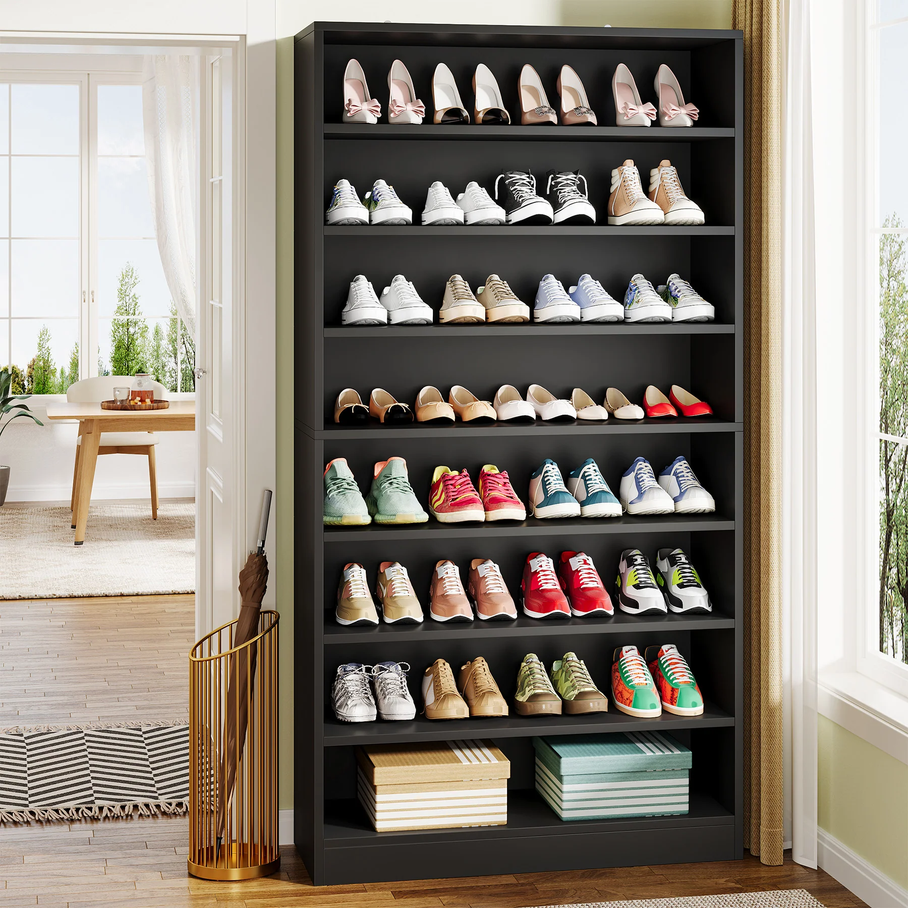 9-Tier Shoe Cabinet, 40-45 Pairs Shoe Storage Organizer with Open Shelves - Image 10