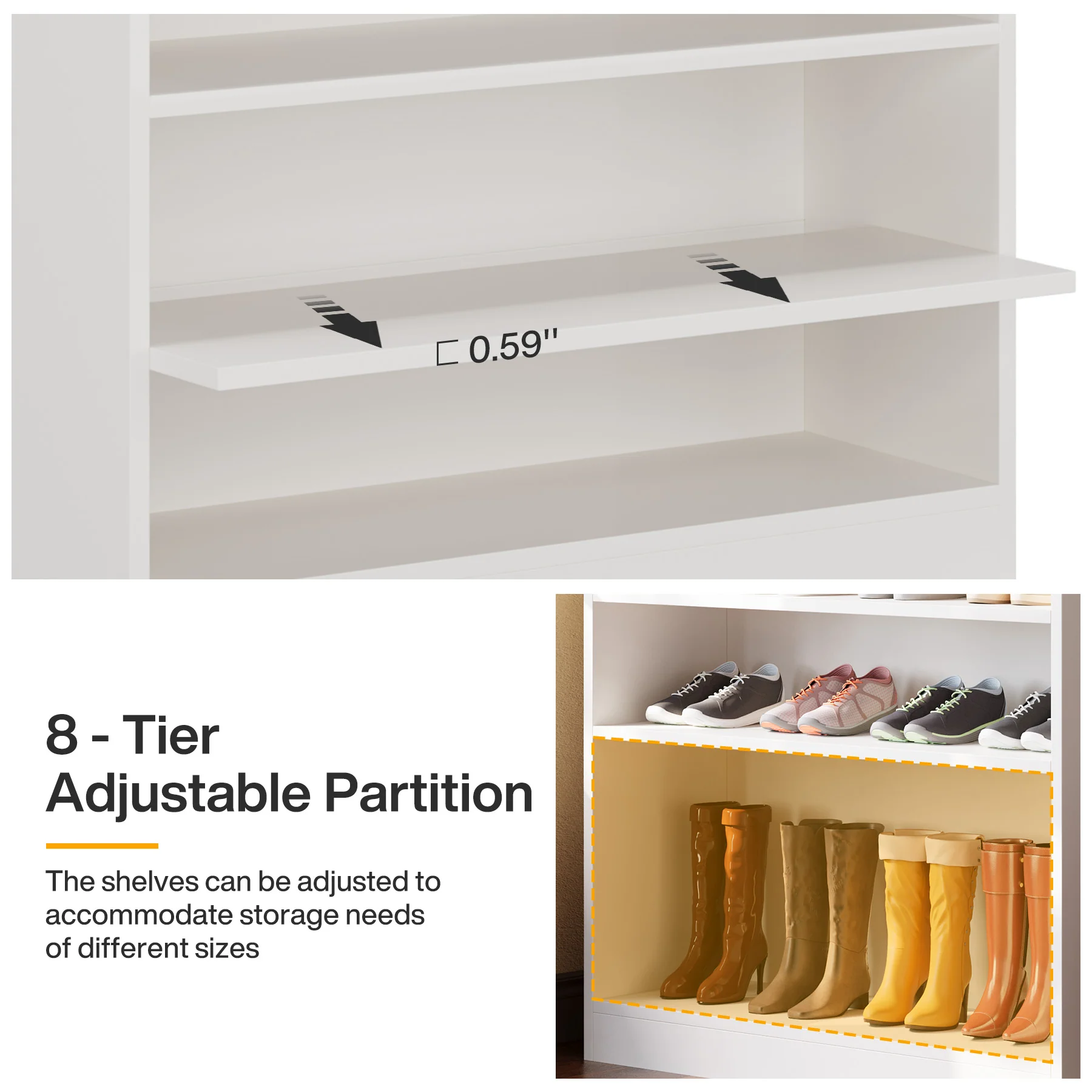 9-Tier Shoe Cabinet, 40-45 Pairs Shoe Storage Organizer with Open Shelves - Image 6