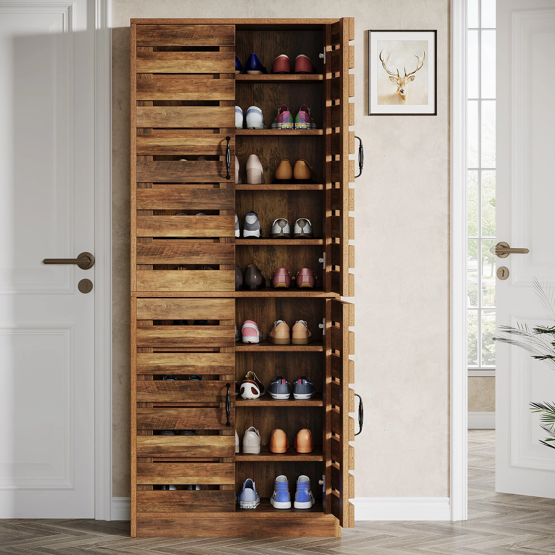 70.8" Shoe Cabinet, 9-Tier Vertical Shoe Rack with Shutter Doors - Image 5
