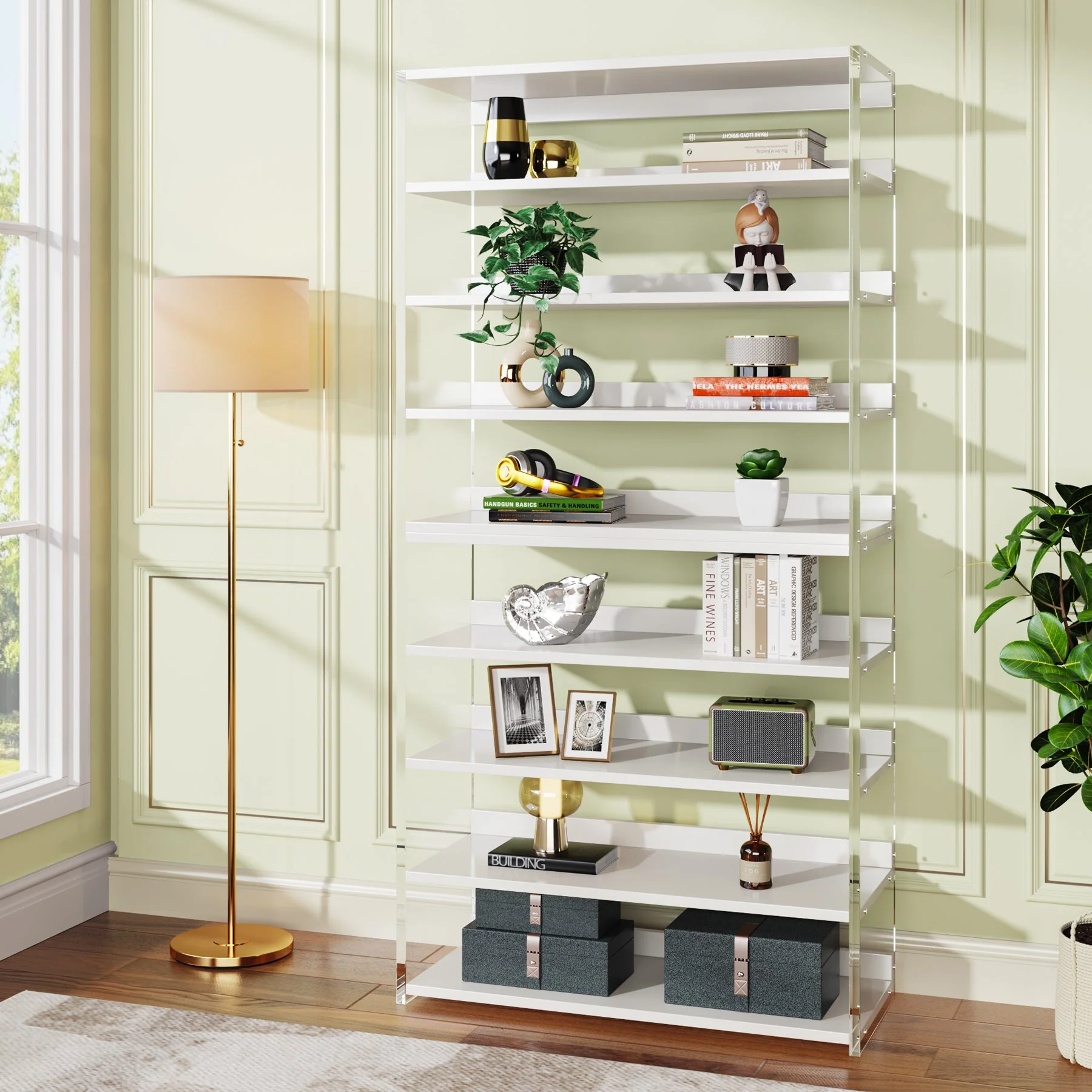 8-Tier Bookshelf, Acrylic Bookcase Storage Display Shelf - Image 3