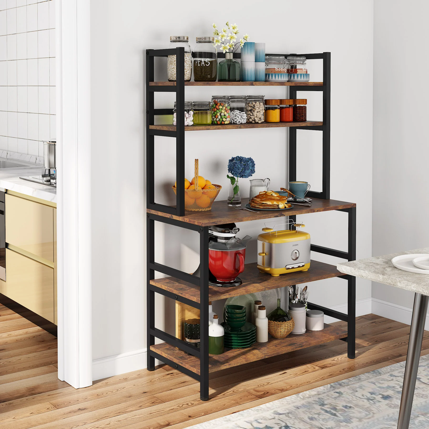 Freestanding Kitchen Baker's Rack, 5-Tier Microwave Oven Stand with Hutch - Image 4