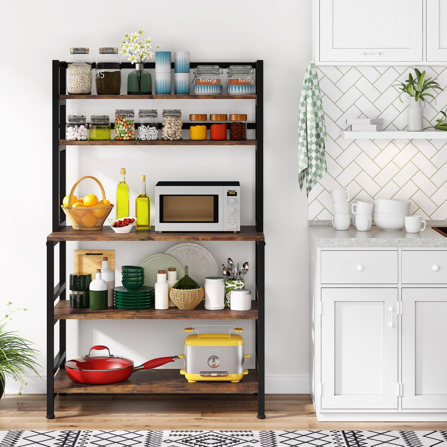 Freestanding Kitchen Baker's Rack, 5-Tier Microwave Oven Stand with Hutch - Image 5