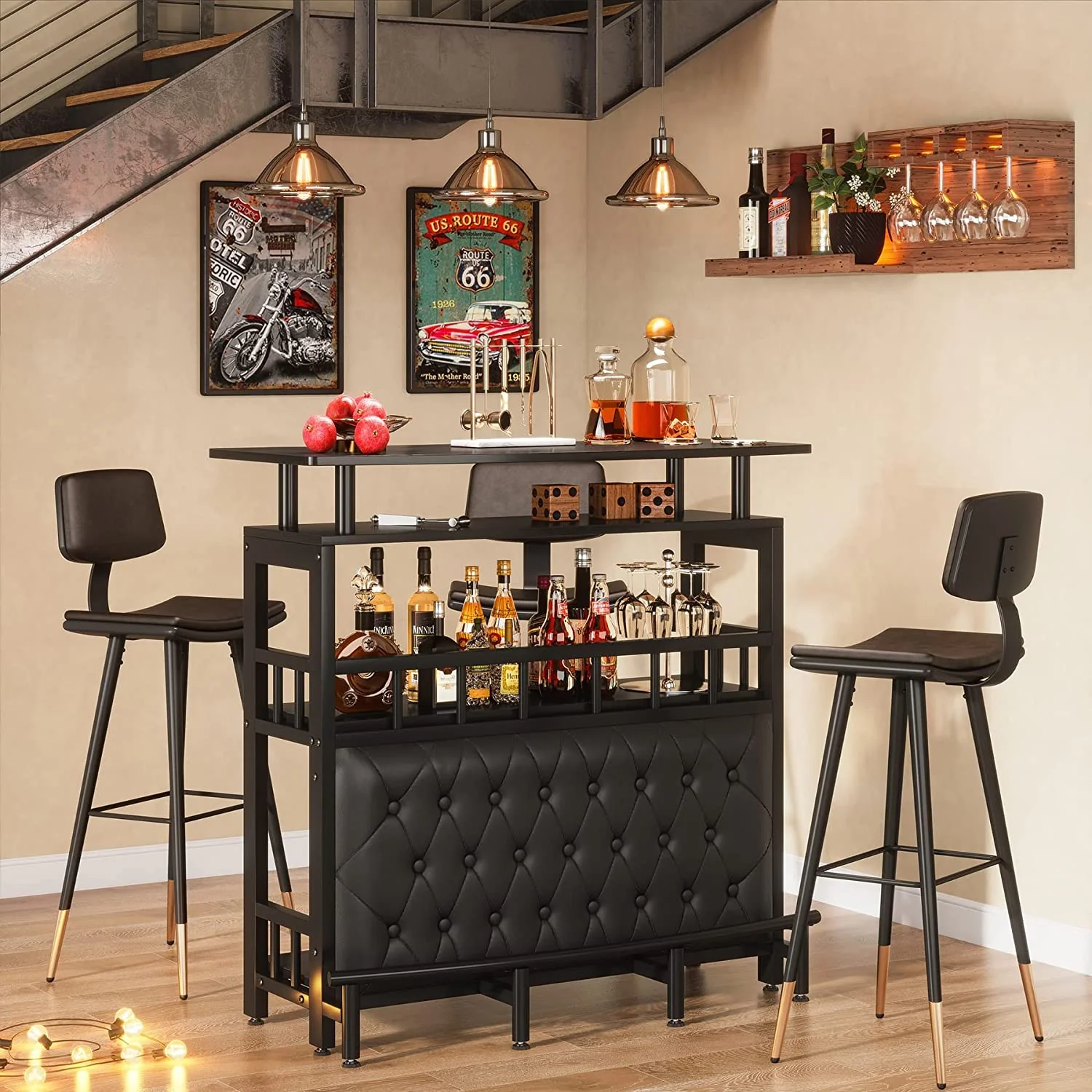 Bar Unit for Liquor, Home Entertainment Bar with Storage and Footrest - Image 4