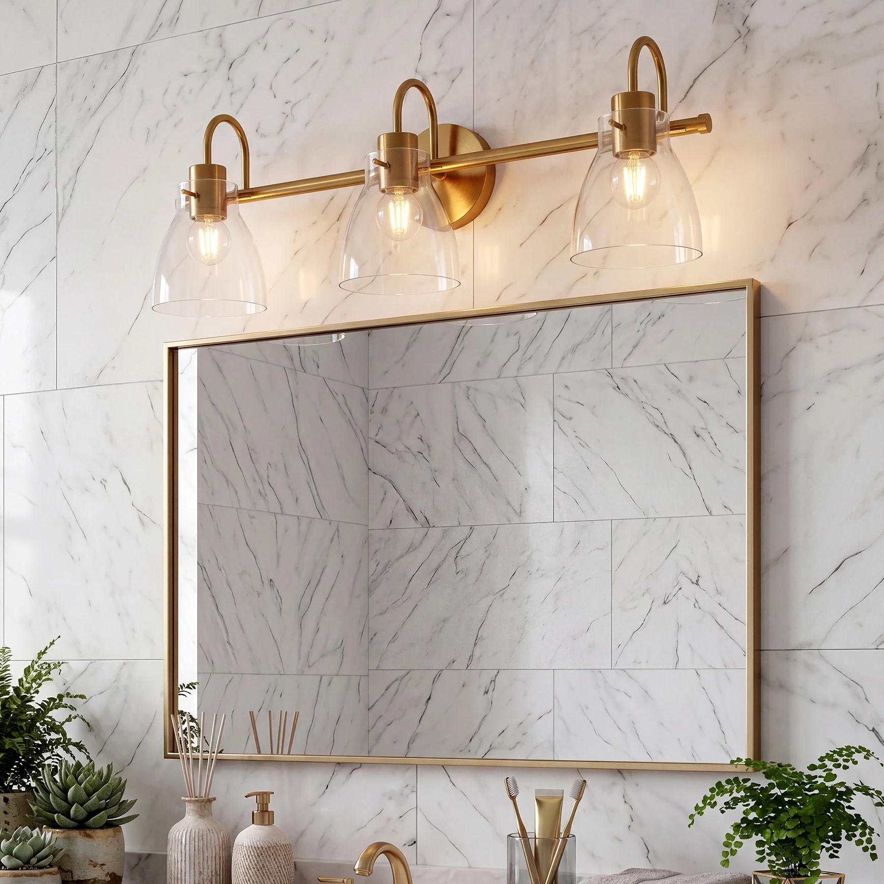 Bathroom Light Fixtures, 3-Light Vanity Lights with Clear Glass Shade - Image 3