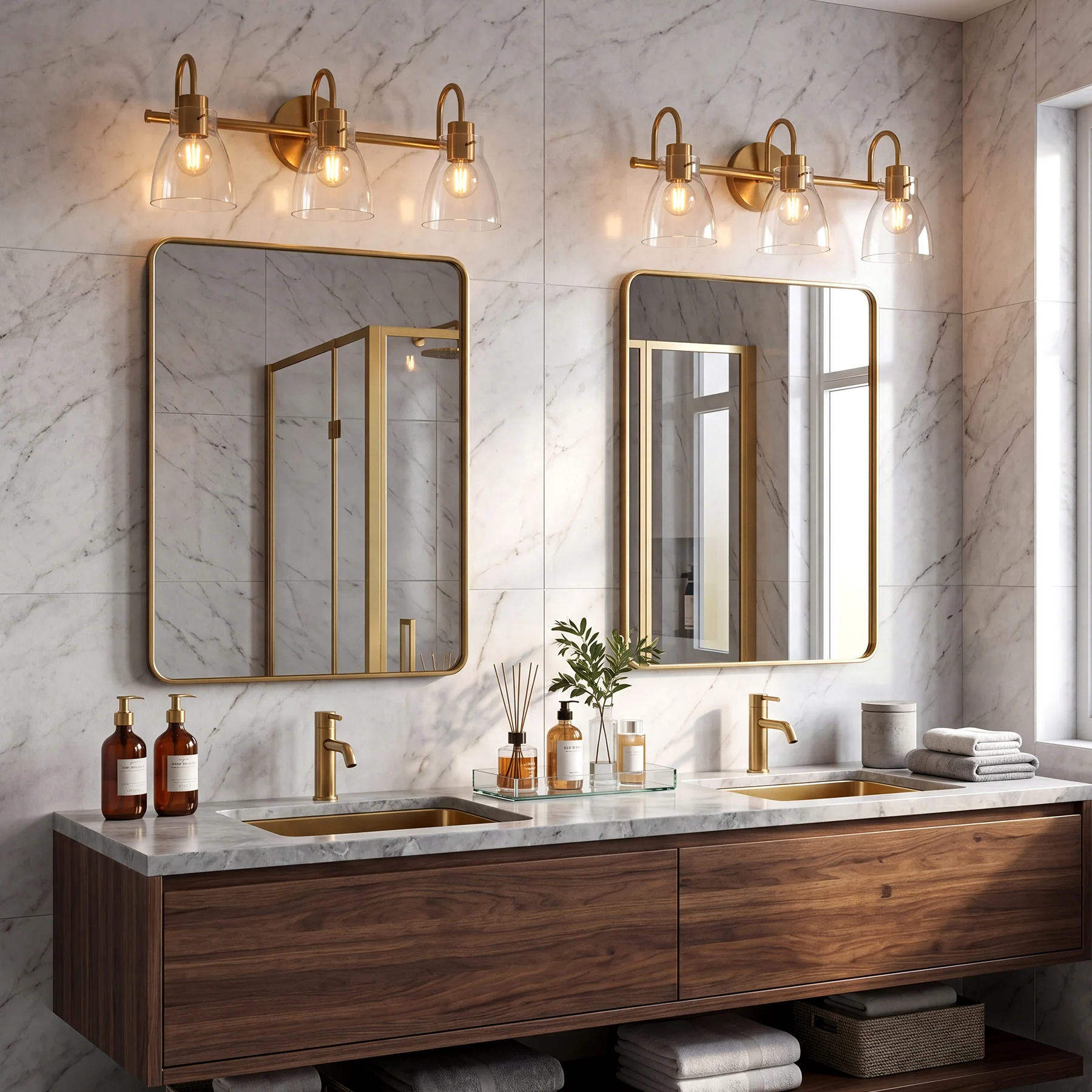 Bathroom Light Fixtures, 3-Light Vanity Lights with Clear Glass Shade - Image 5