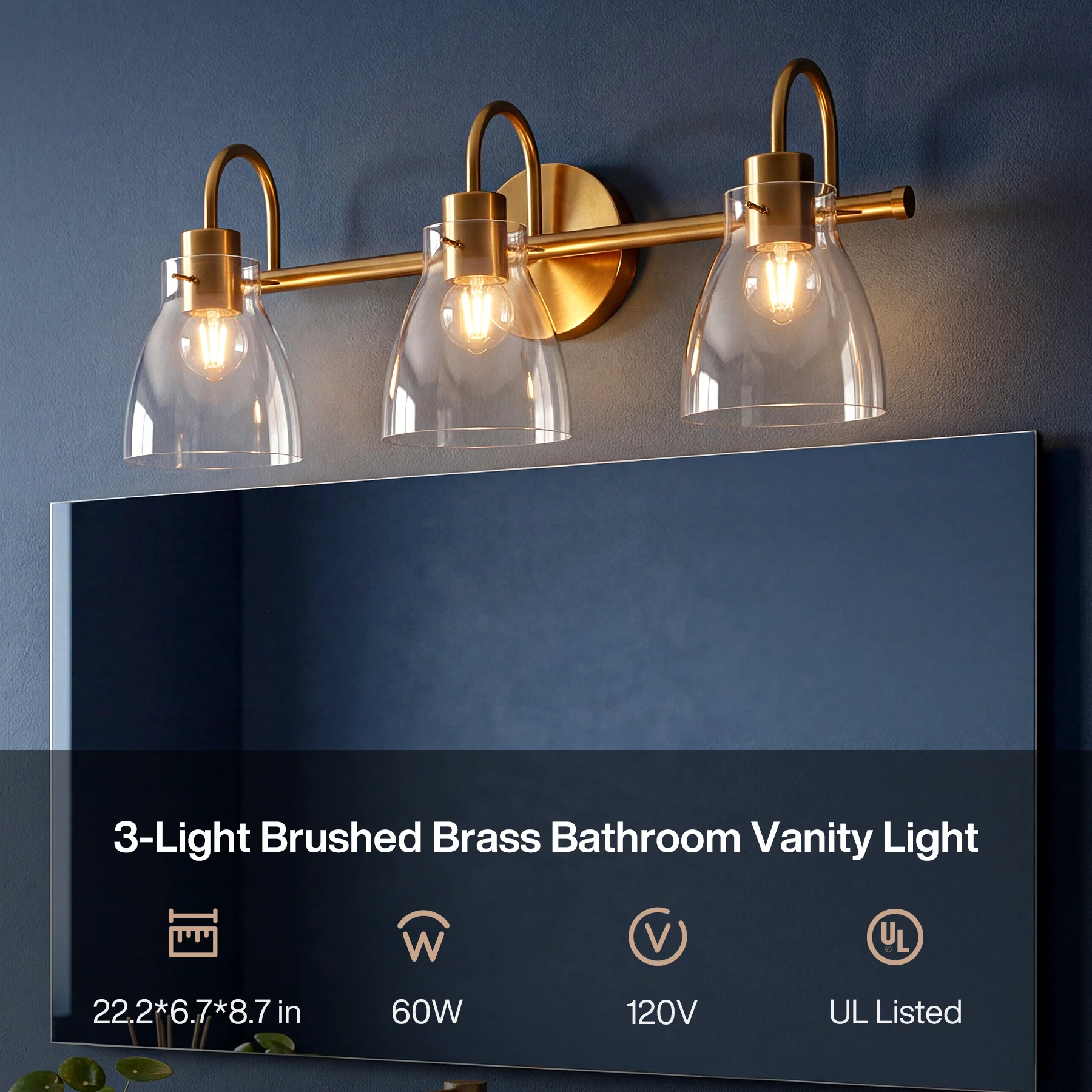 Bathroom Light Fixtures, 3-Light Vanity Lights with Clear Glass Shade - Image 6