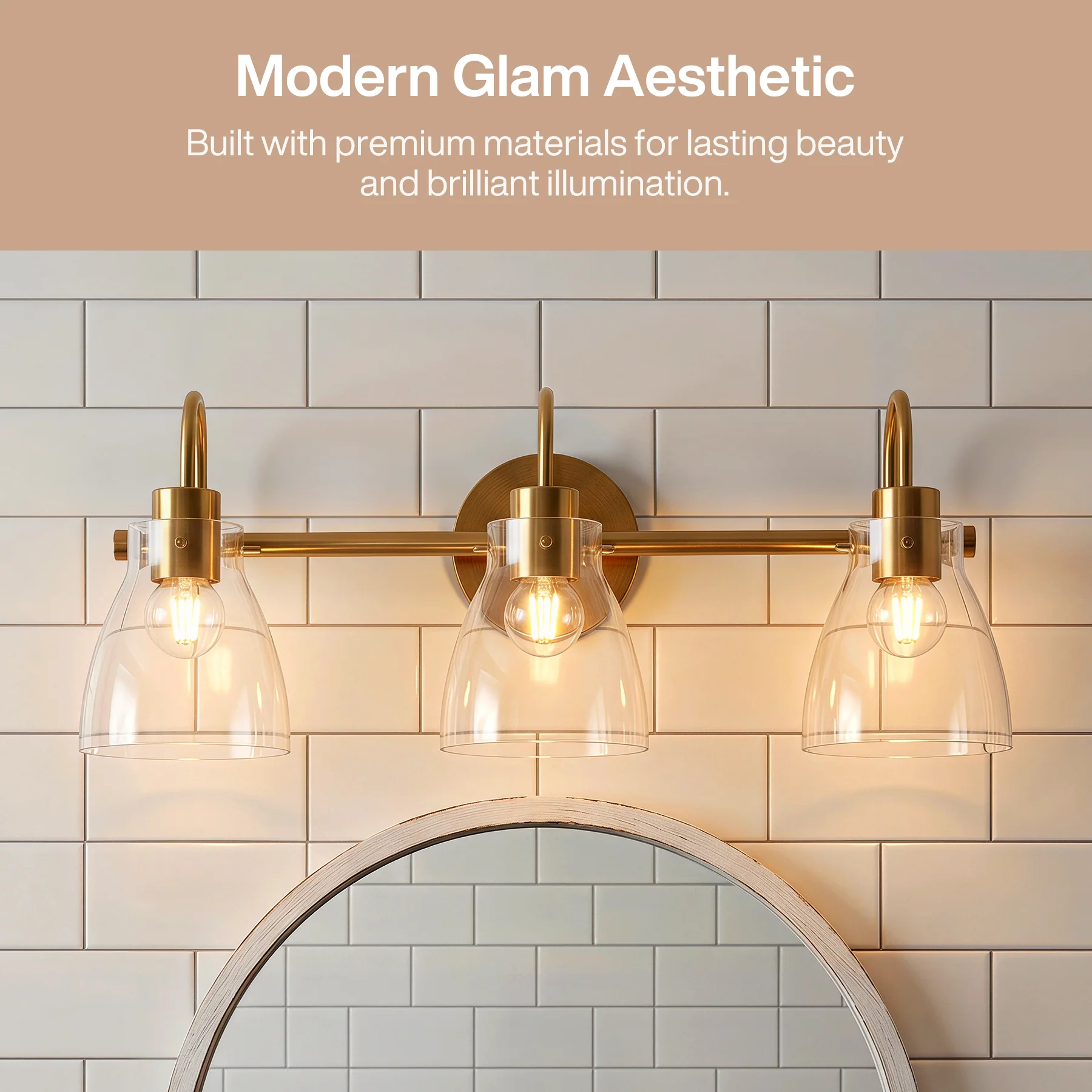 Bathroom Light Fixtures, 3-Light Vanity Lights with Clear Glass Shade - Image 7