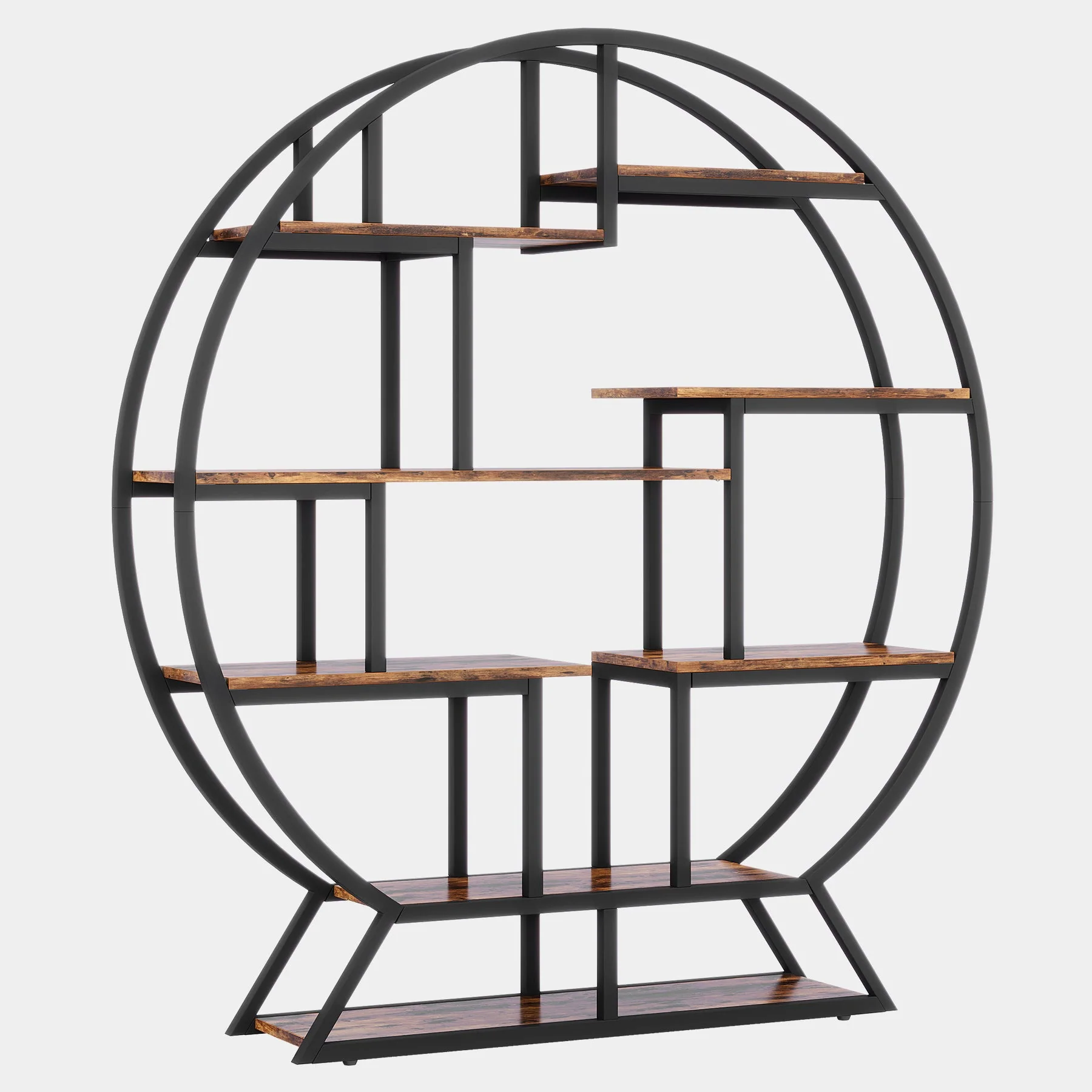 Round Bookshelf, 63 Inch Etagere Bookcase with Staggered Shelves - Image 10