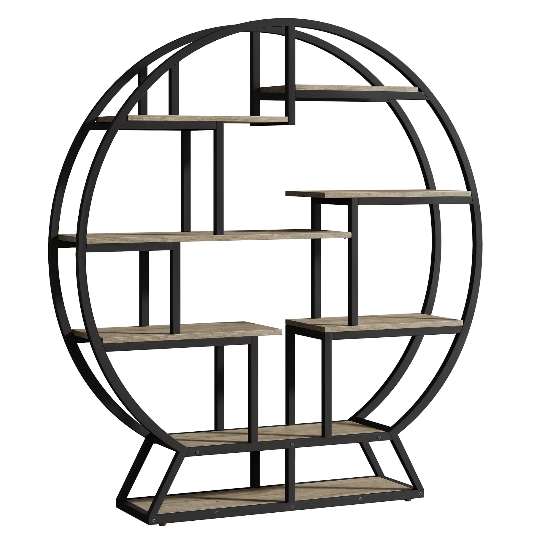 Round Bookshelf, 63 Inch Etagere Bookcase with Staggered Shelves - Image 9
