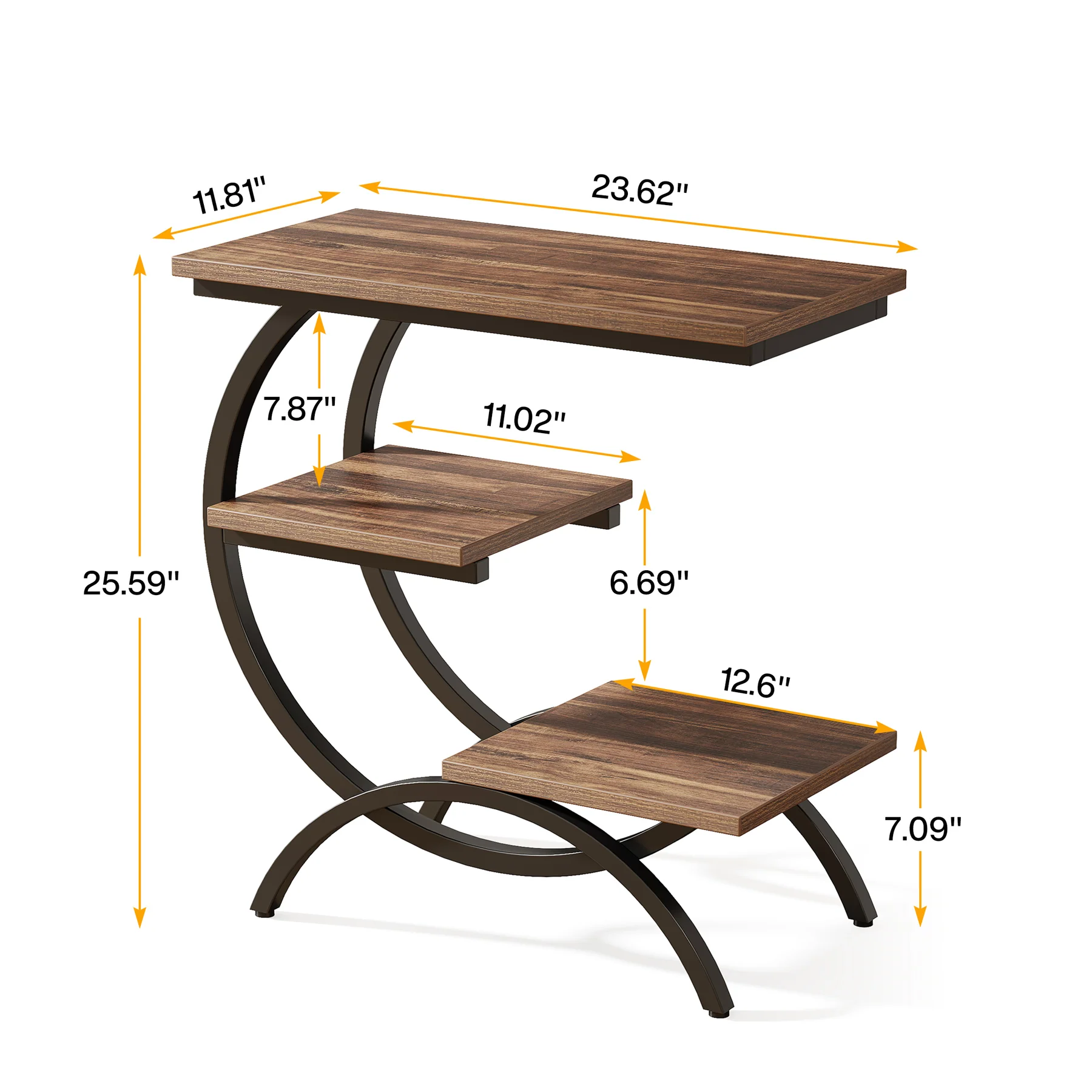 C-Shaped End Table, Industrial 3-Tier Side Table for Small Space - Image 2