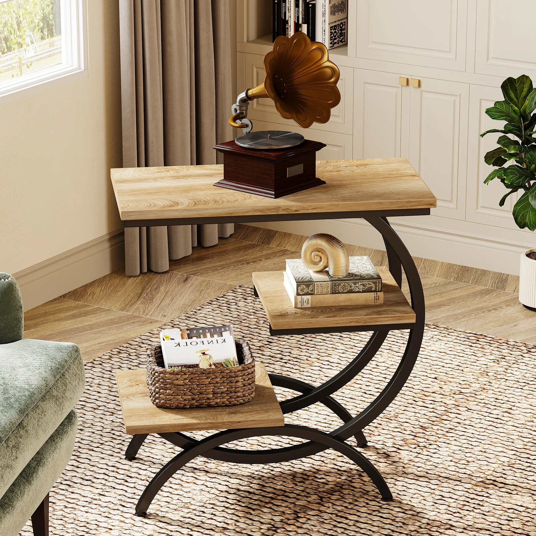 C-Shaped End Table, Industrial 3-Tier Side Table for Small Space - Image 7
