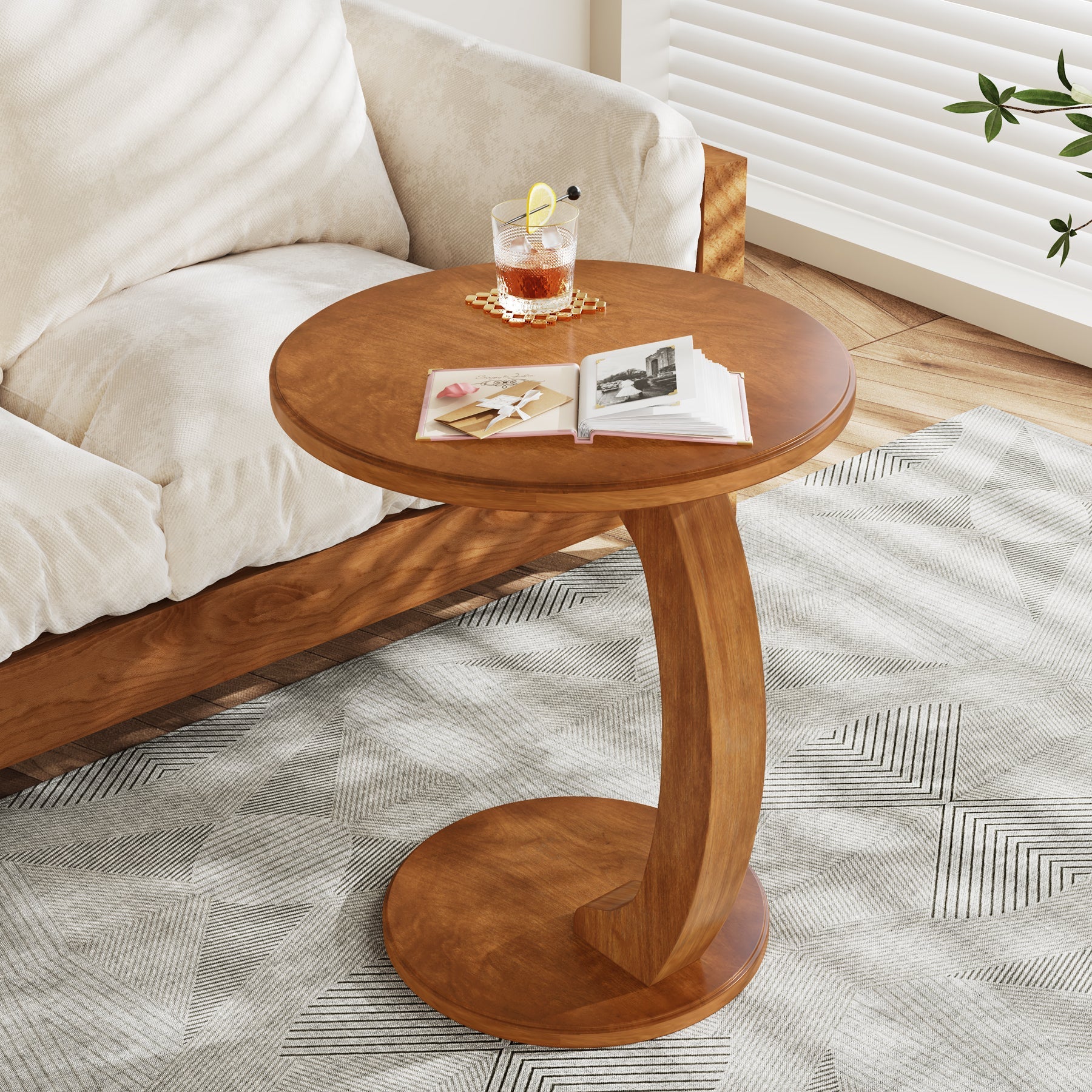 C-Shaped End Table, Round Sofa Side Table for Living Room - Image 3