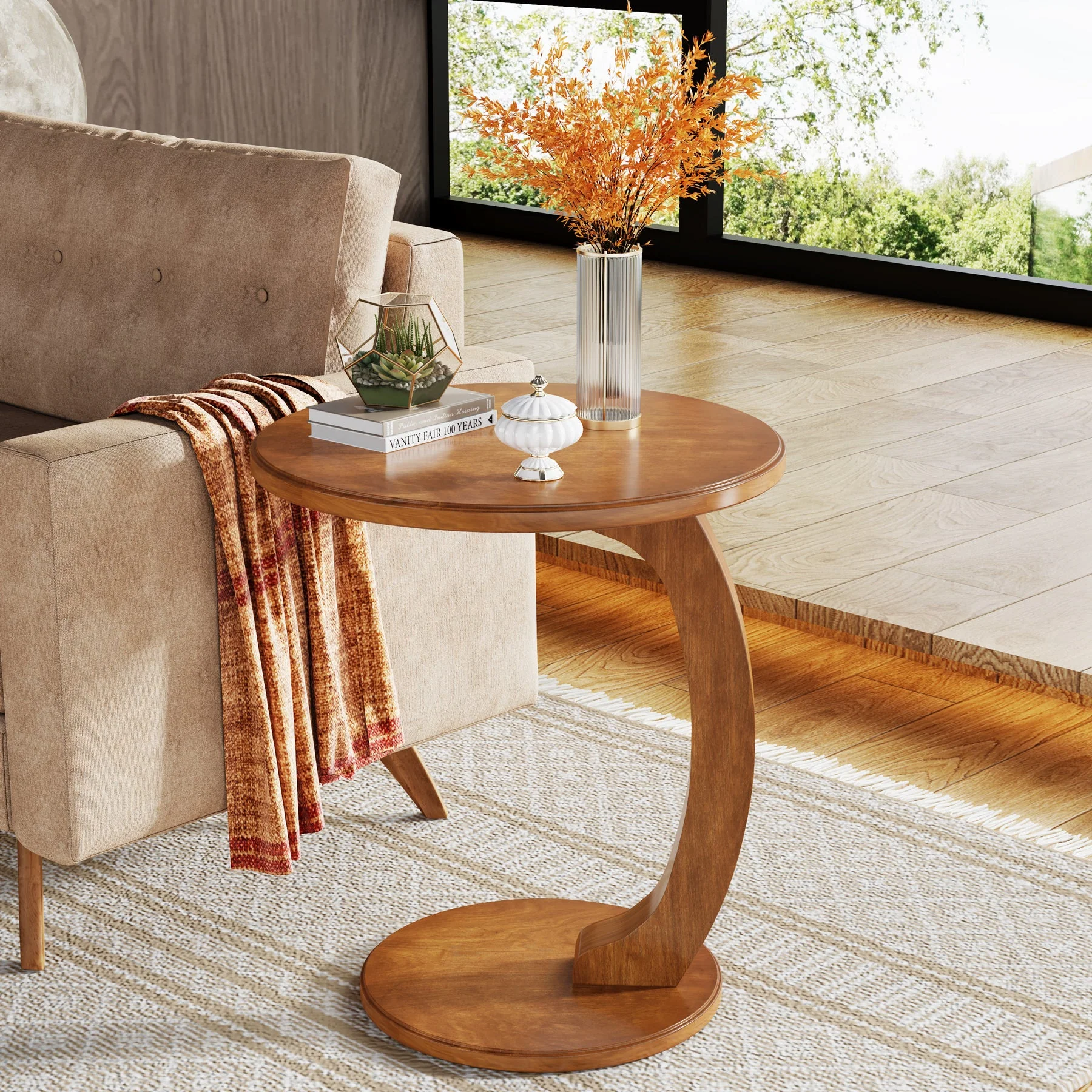 C-Shaped End Table, Round Sofa Side Table for Living Room - Image 4