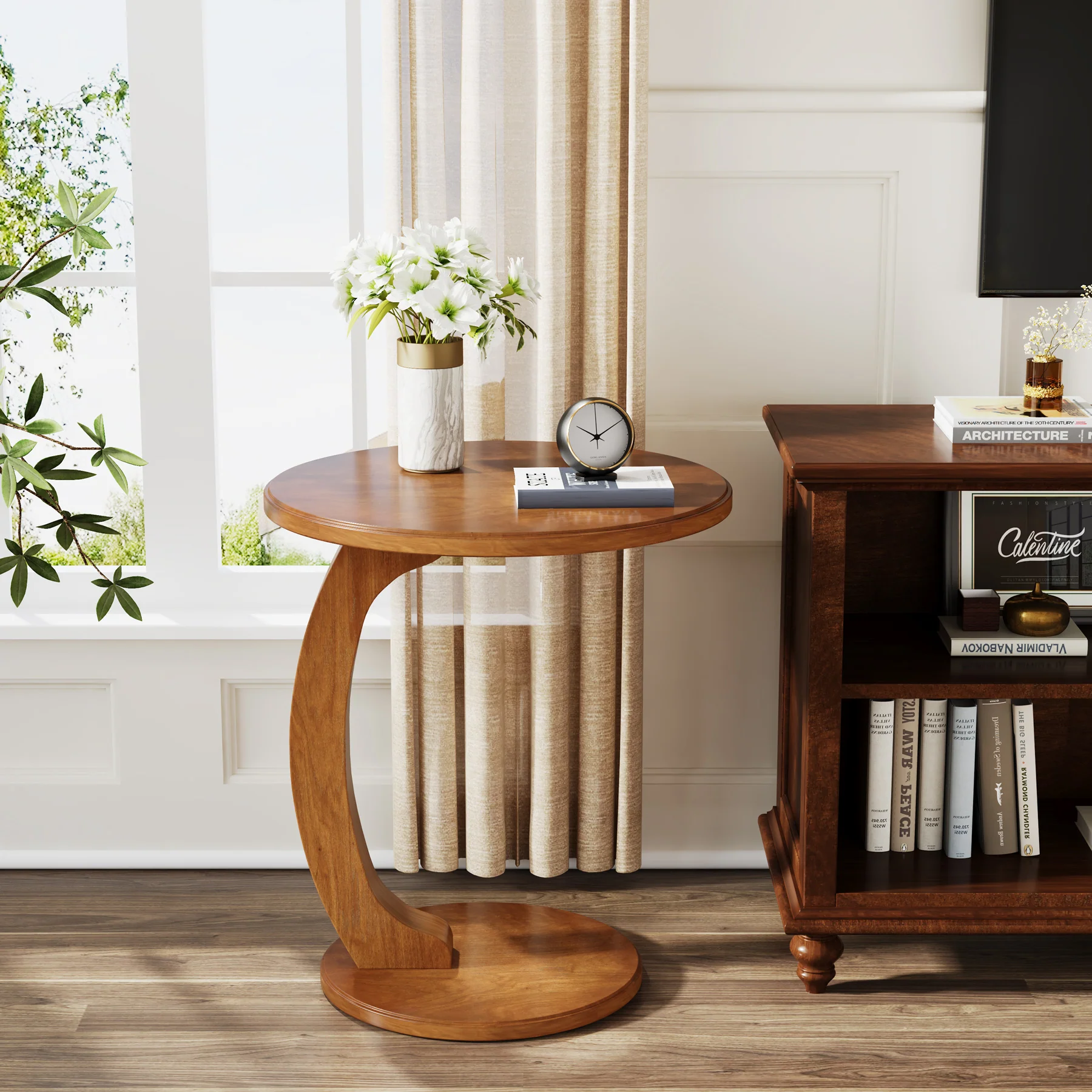 C-Shaped End Table, Round Sofa Side Table for Living Room - Image 5