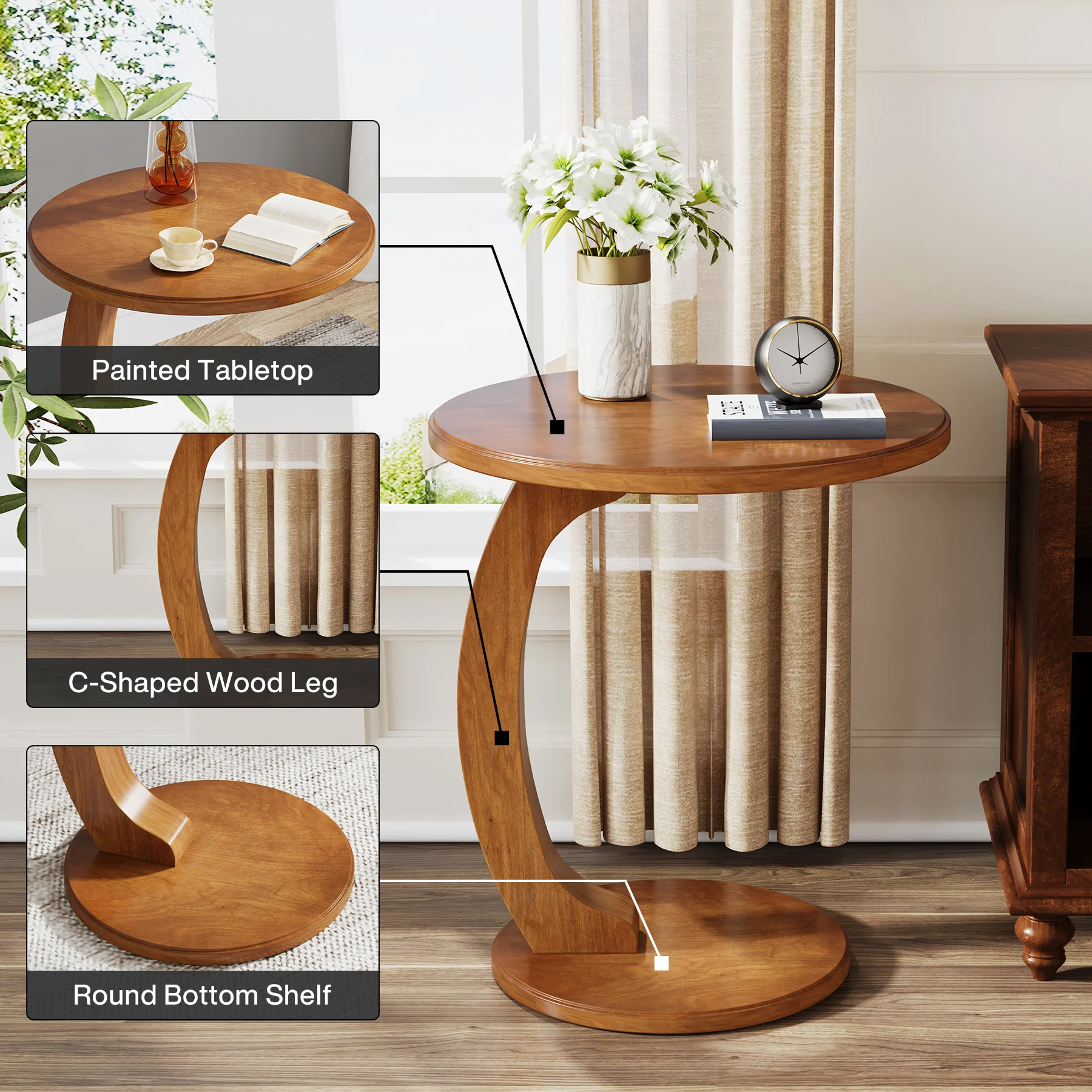 C-Shaped End Table, Round Sofa Side Table for Living Room - Image 6